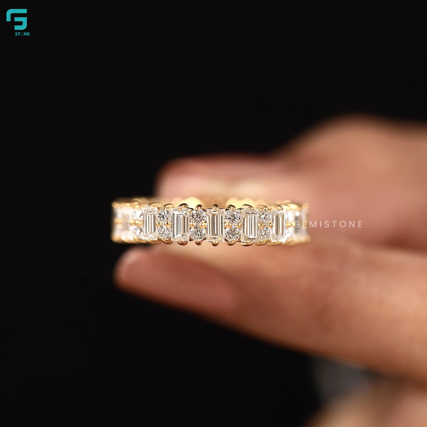 Art Deco Baguette & Round Lab Grown Diamond Wedding Band