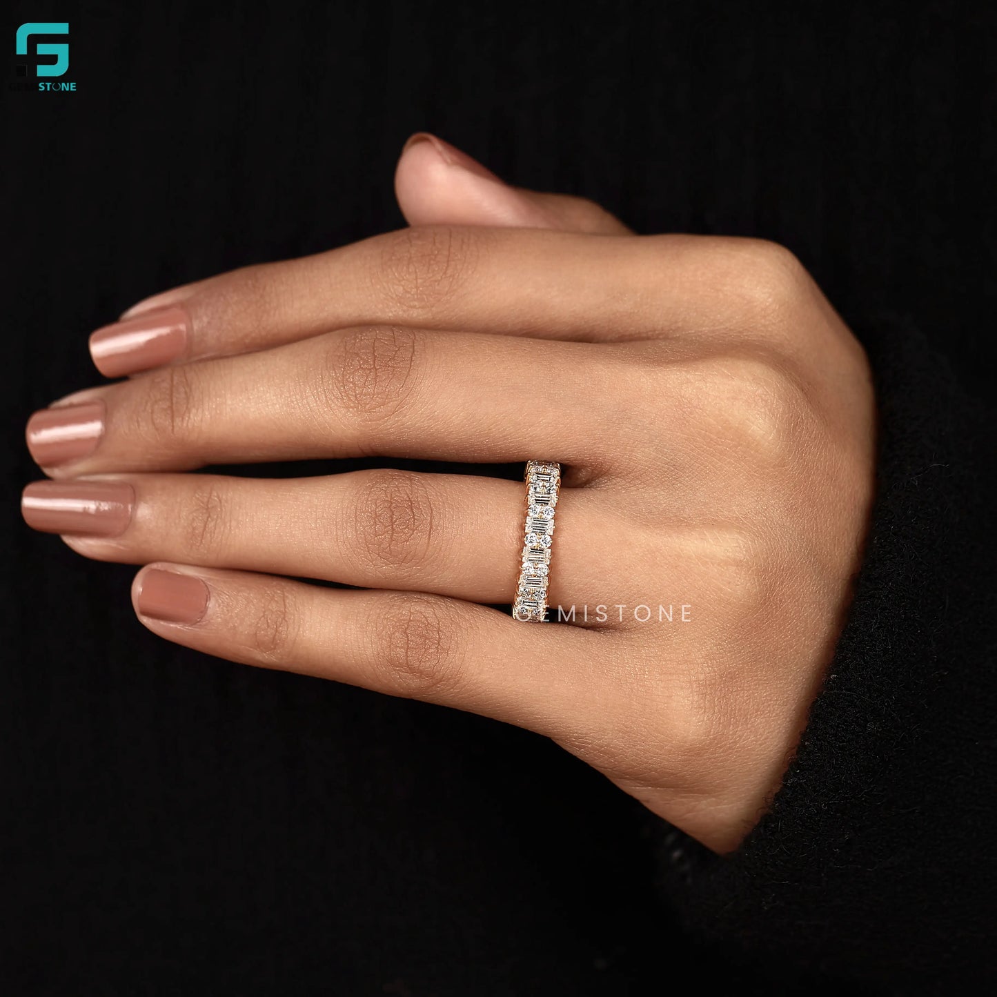 Art Deco Baguette and Round Diamond Wedding Band 