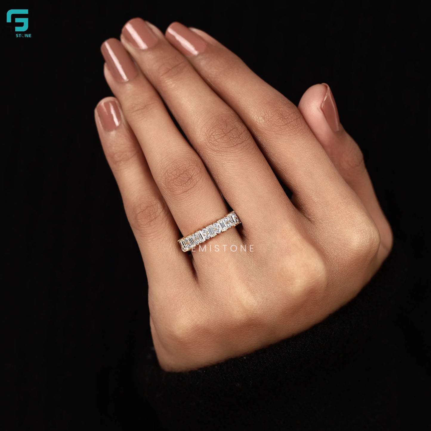 Art Deco Baguette and Round Diamond Wedding Band For Women
