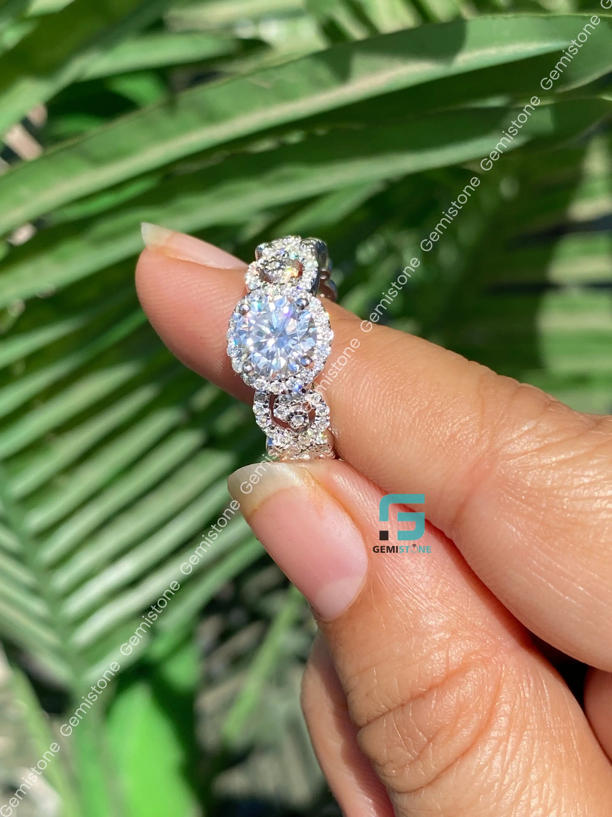 Art Deco Halo Engagement Ring Set For Her