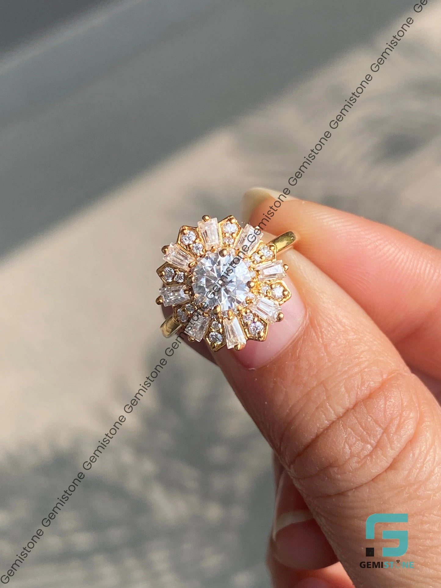 Art Deco Mosaic Engagement Ring