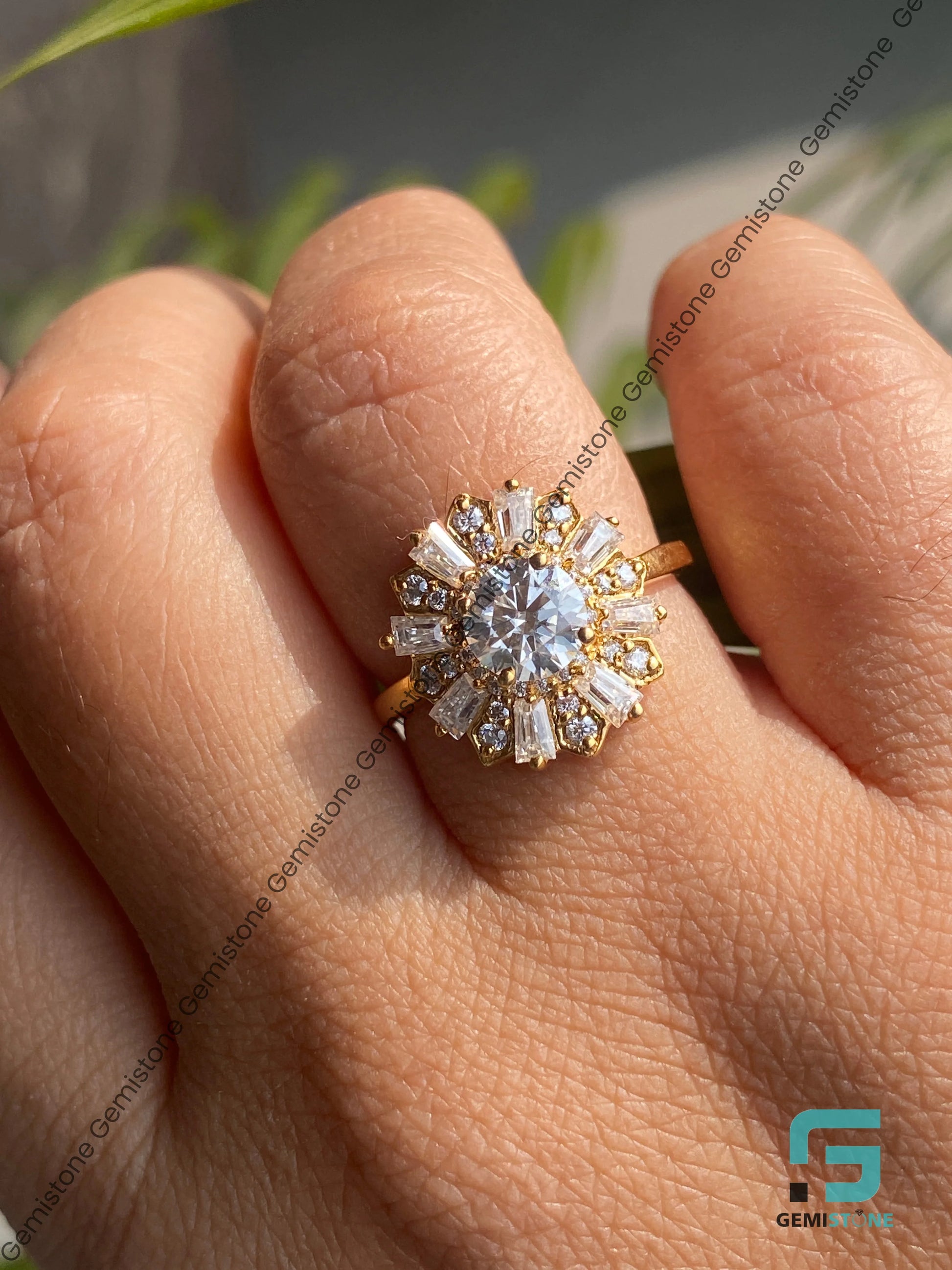 Art Deco Mosaic Engagement Ring For Women
