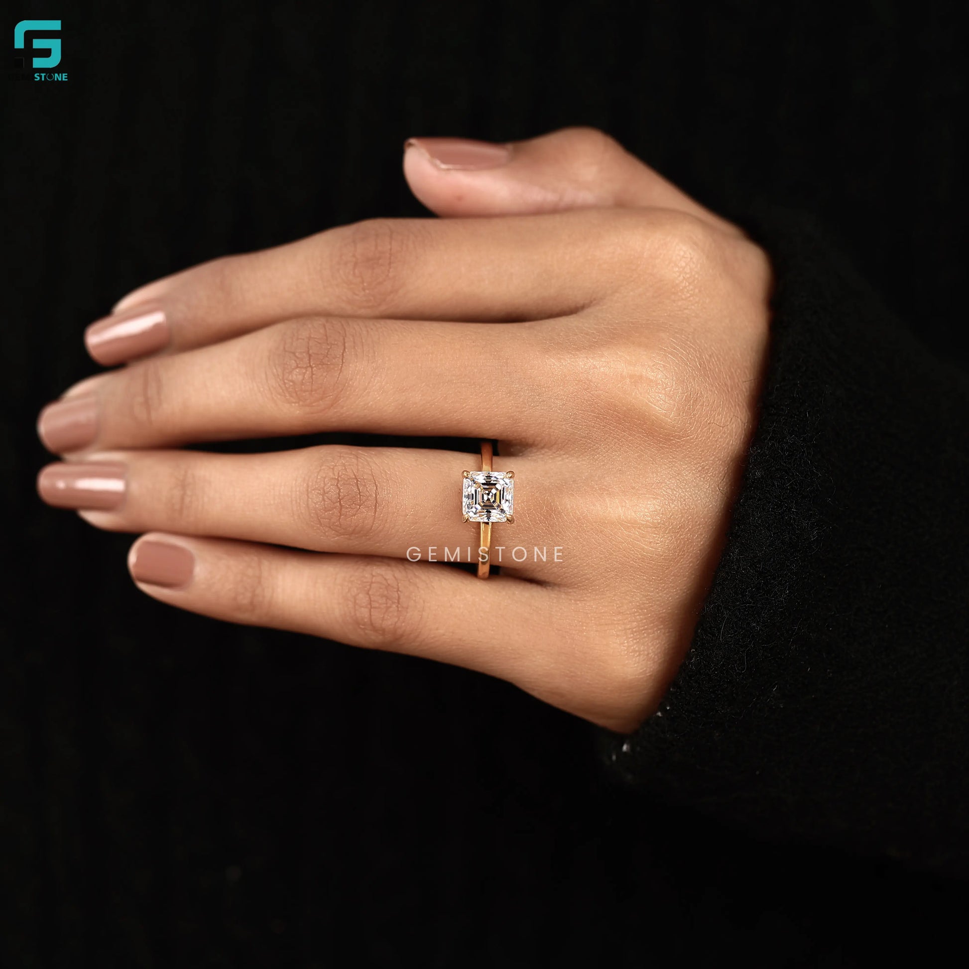 Asscher Cut Lab Diamond Solitare Wedding Ring