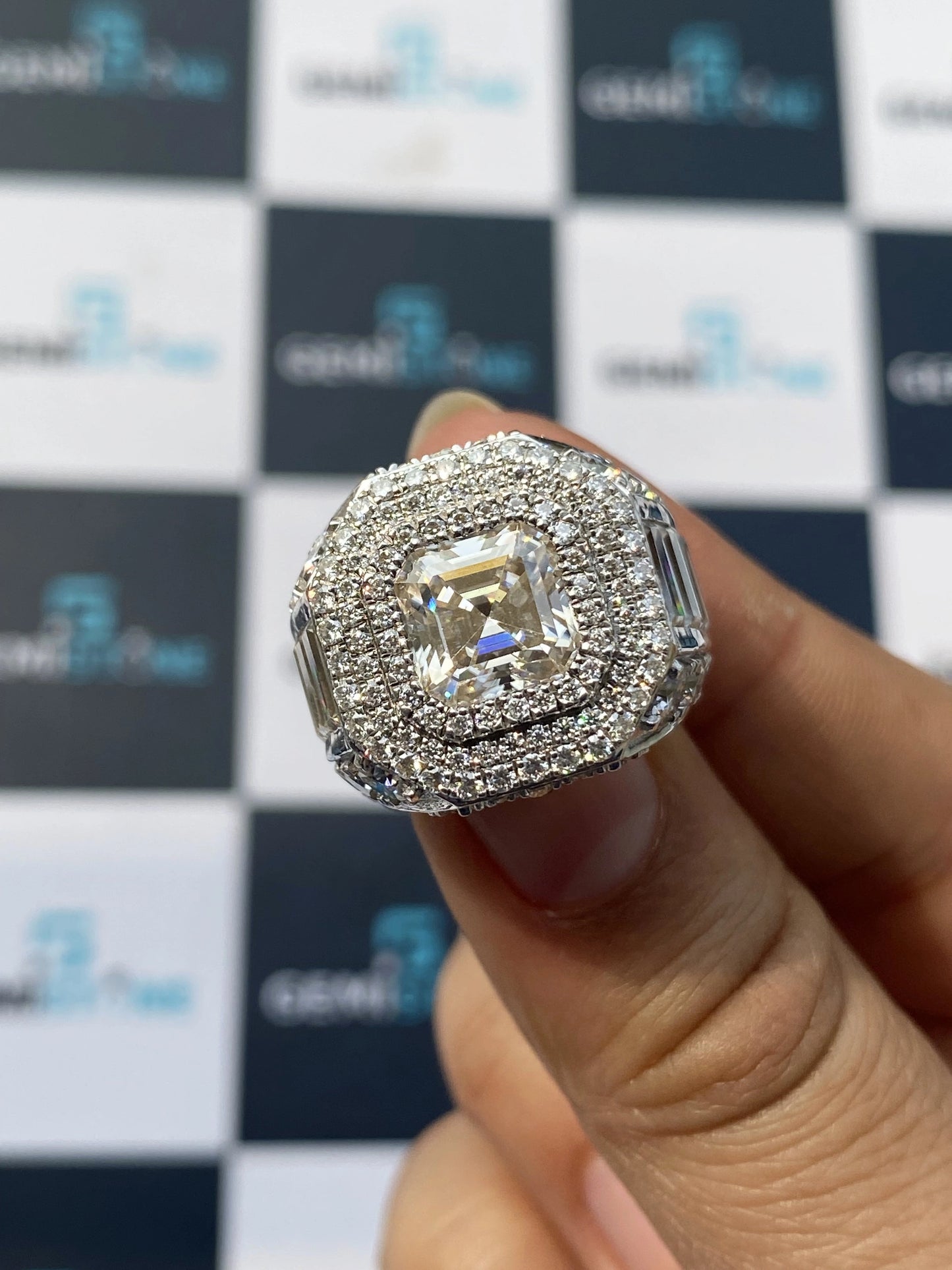 Asscher Cut Moissanite Iced Out Ring