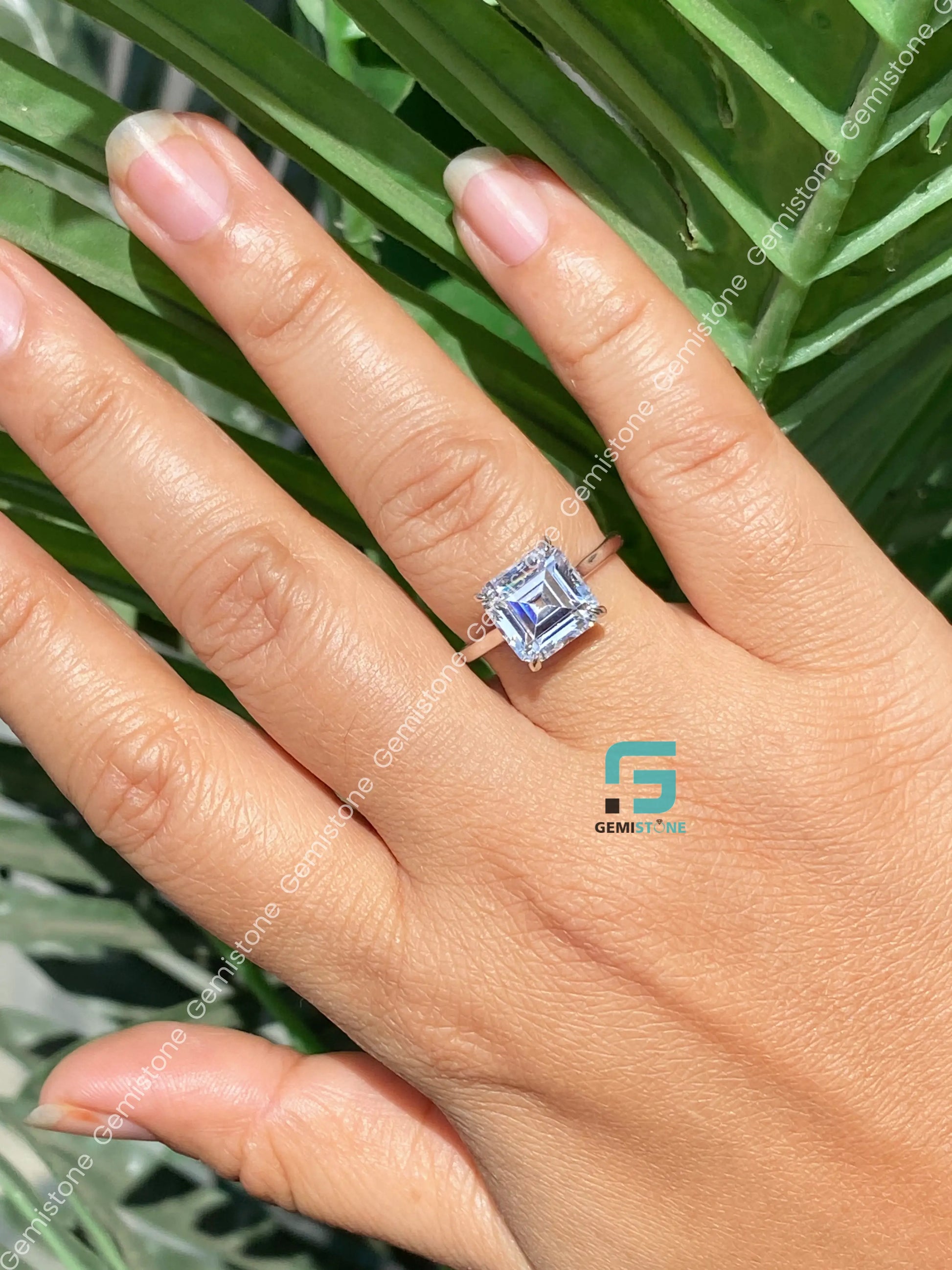 Asscher Hidden Halo Wedding Annivasary Ring 