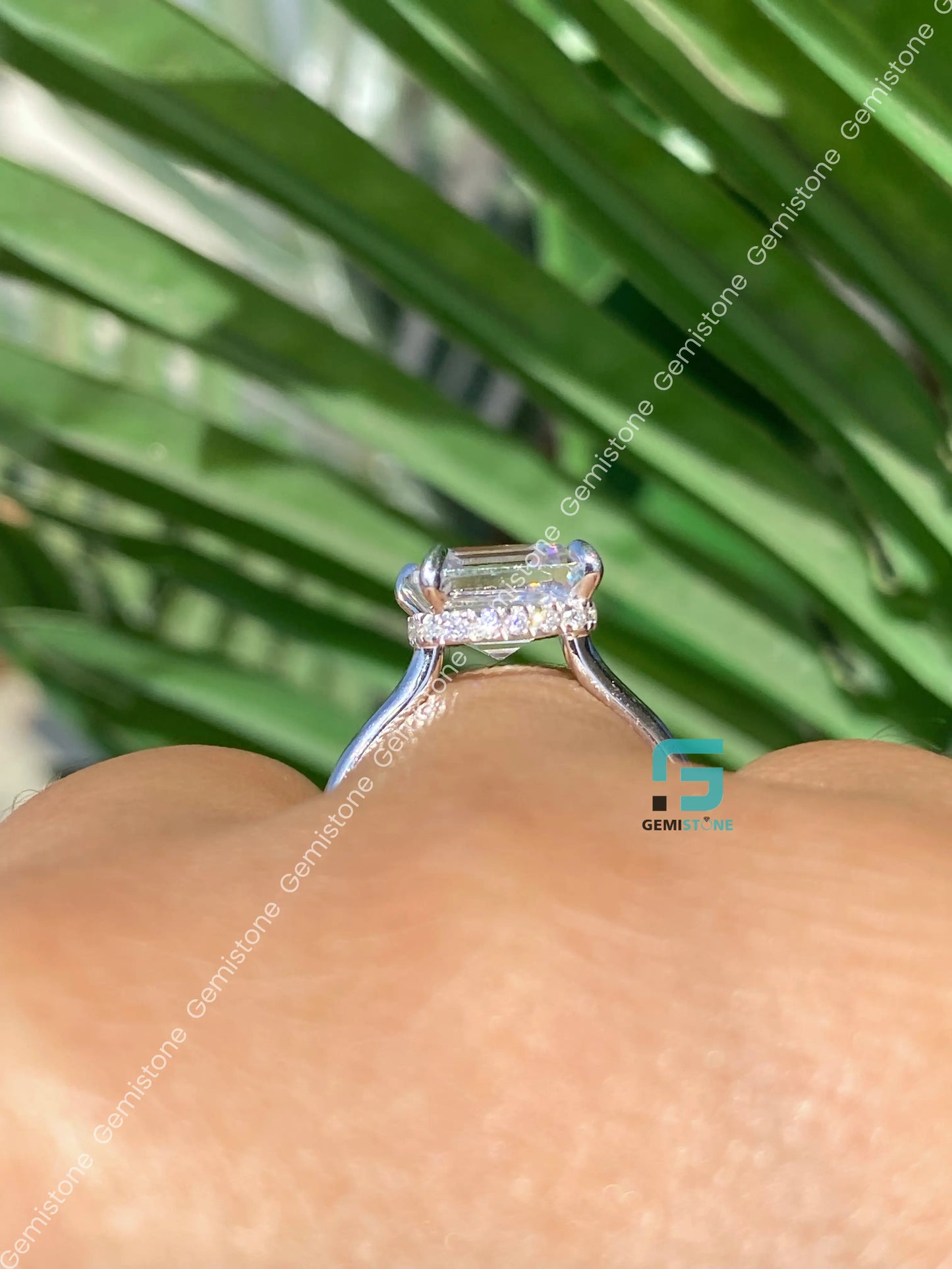 Asscher Hidden Halo Wedding Ring For Her