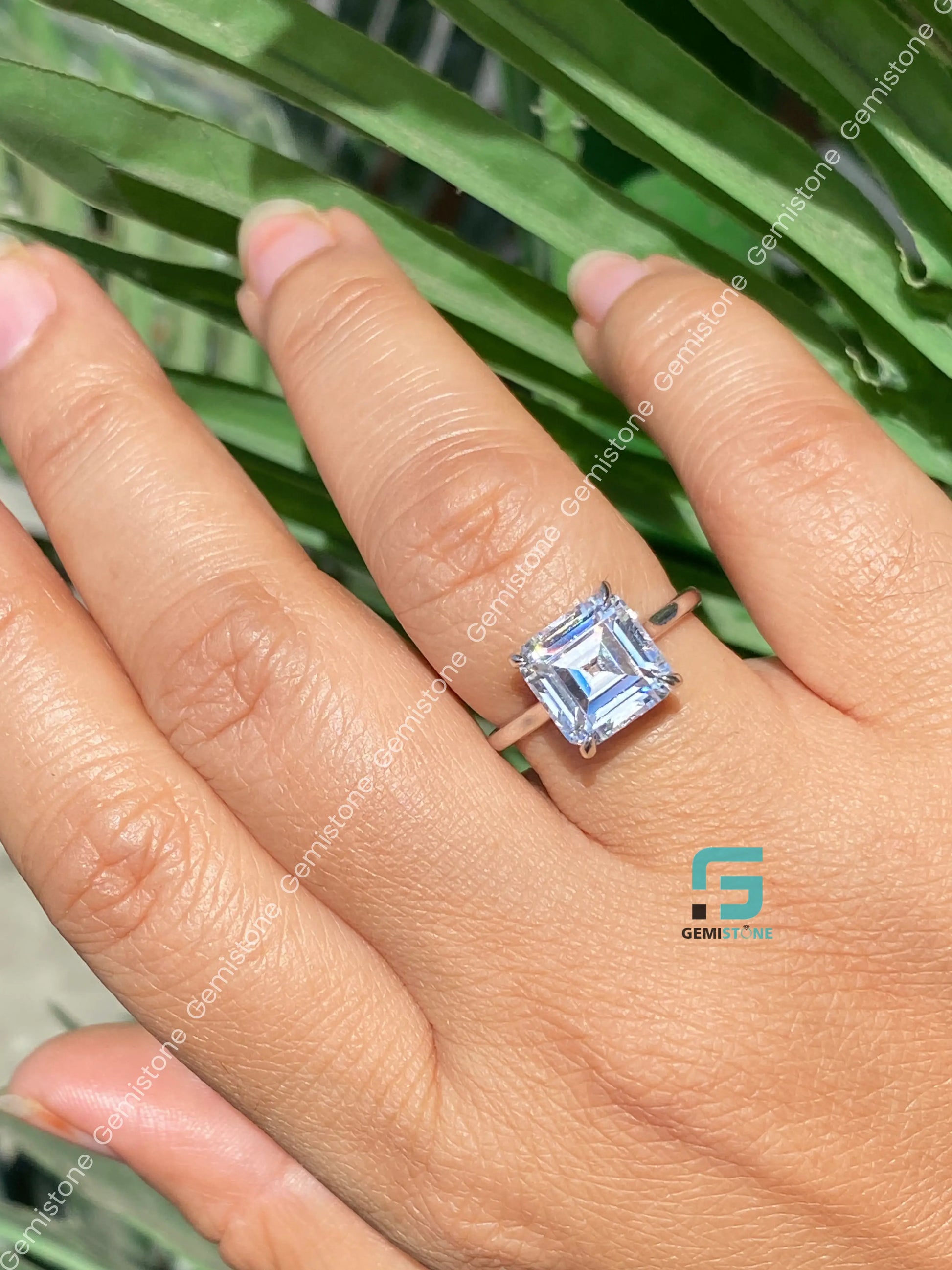 Asscher Hidden Halo Wedding Ring For Women