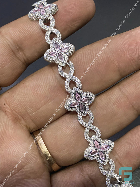Baby Pink Moissanite Clover Hip Hop Bracelet