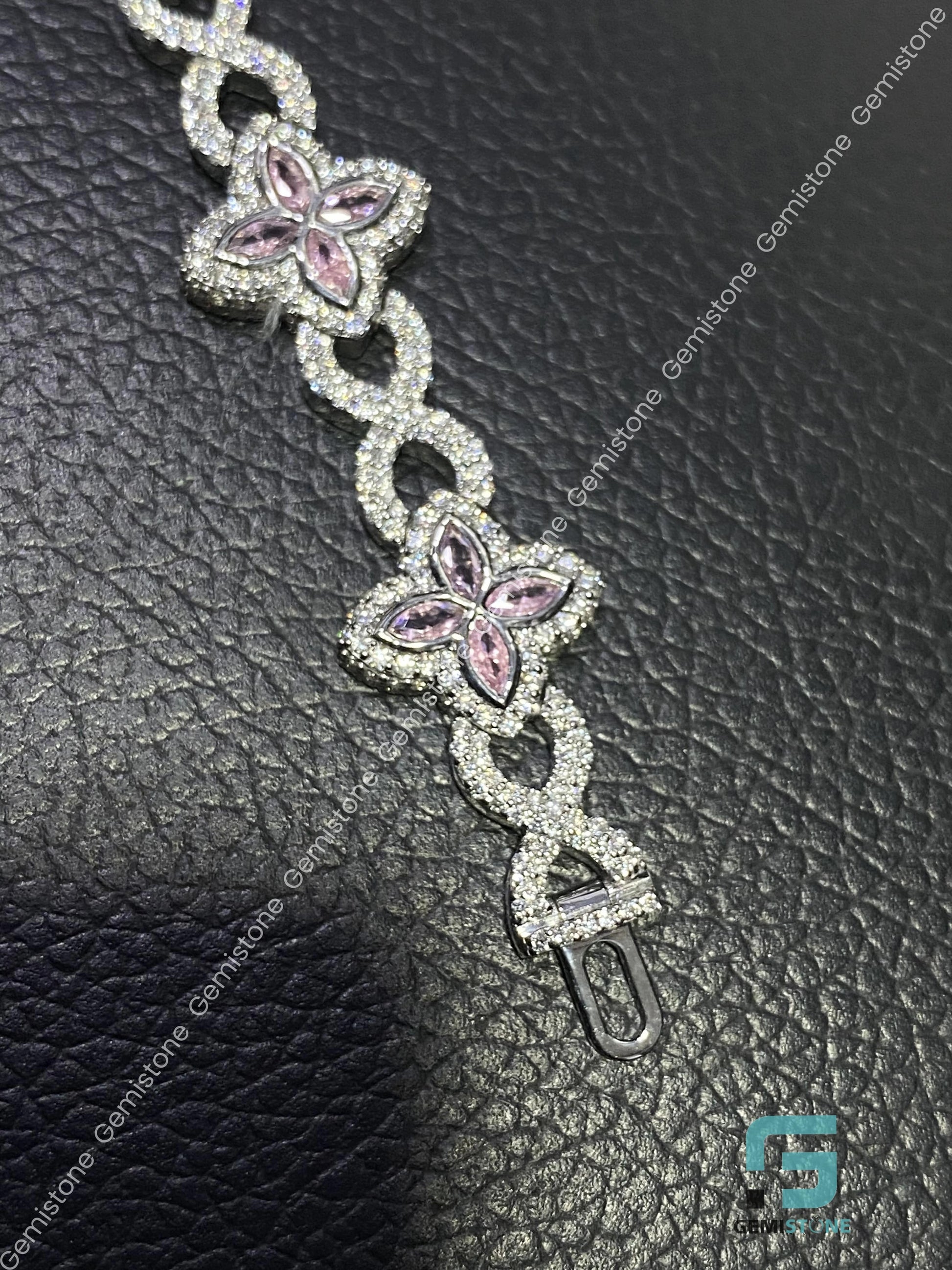 Baby Pink Moissanite Clover Infinity Hip Hop Bracelet