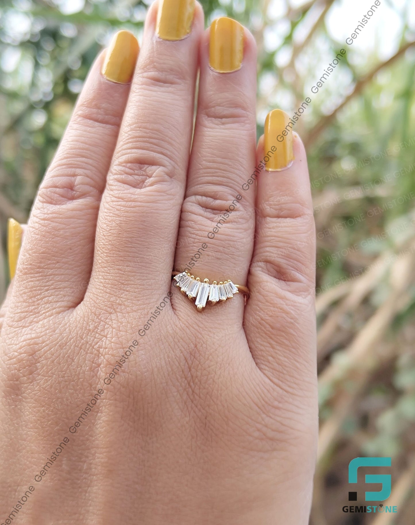 Curved Baguette Cut Moissanite Wedding Band