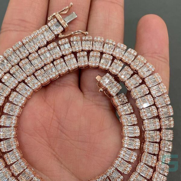 8mm Diamond Round and Baguette Tennis Necklace