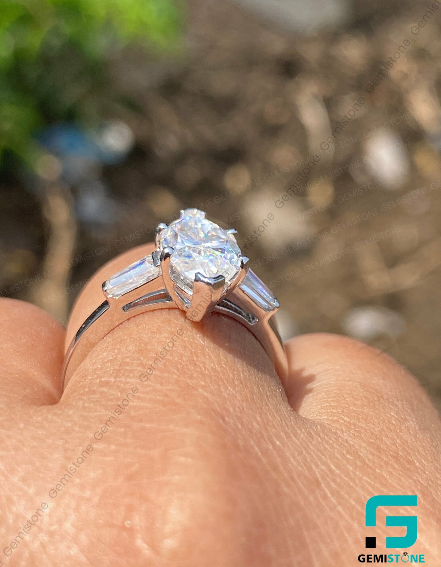 2.60 TCW Three Stone Marquise & Baguette Cut Moissanite Engagement Ring