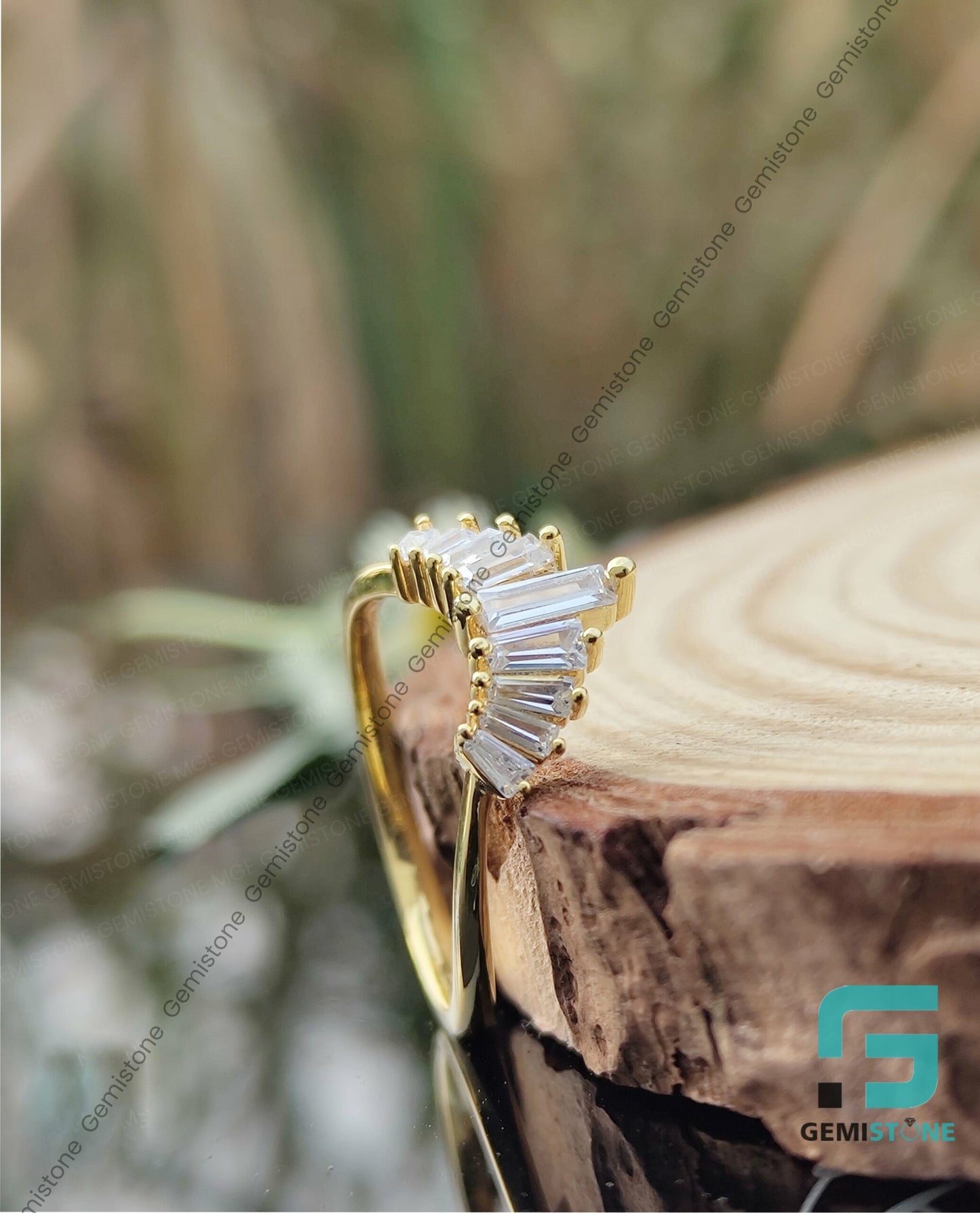 Curved Baguette Cut Moissanite Wedding Band