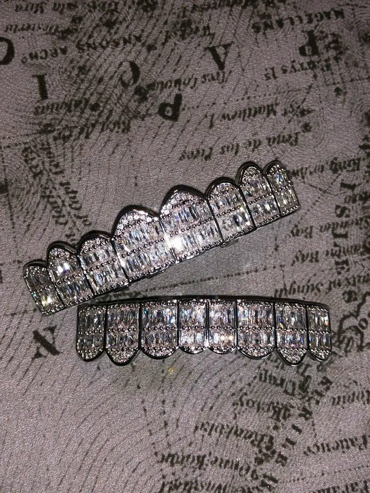 Custom 925 Silver 8 On 8 Moissanite Baguette Diamond Grillz