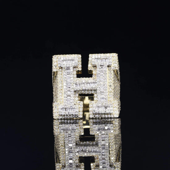 Heavy Round Baguette Moissanite Iced Out H Letter Diamond Ring