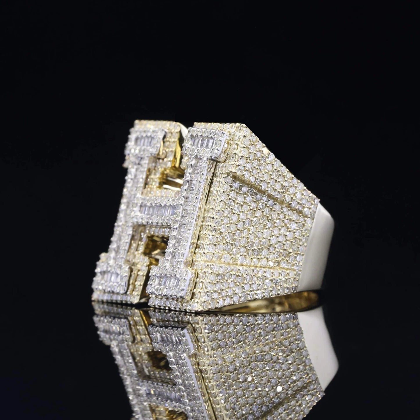 Heavy Round Baguette Moissanite Iced Out H Letter Diamond Ring