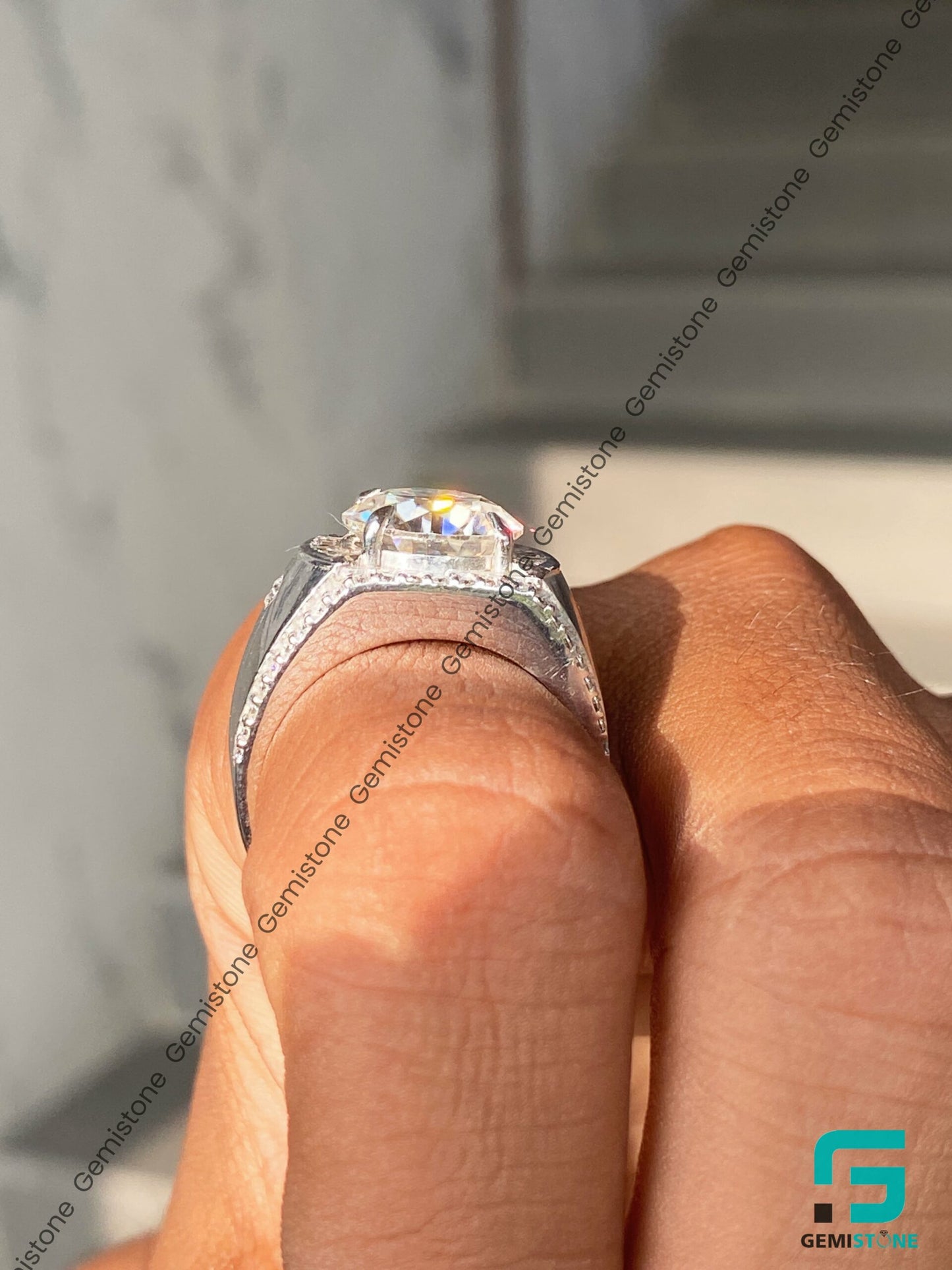Mens 5Ct Round Cut Moissanite Diamond Hip Hop Ring