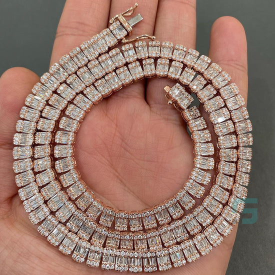 8mm Diamond Round and Baguette Tennis Necklace