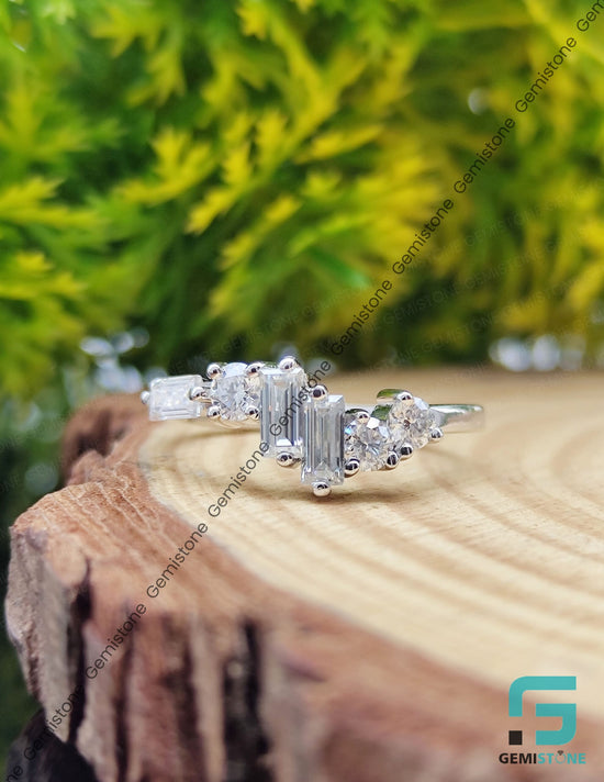 Baguettte and Round Cut Moissanite Curved Stacking Wedding Band