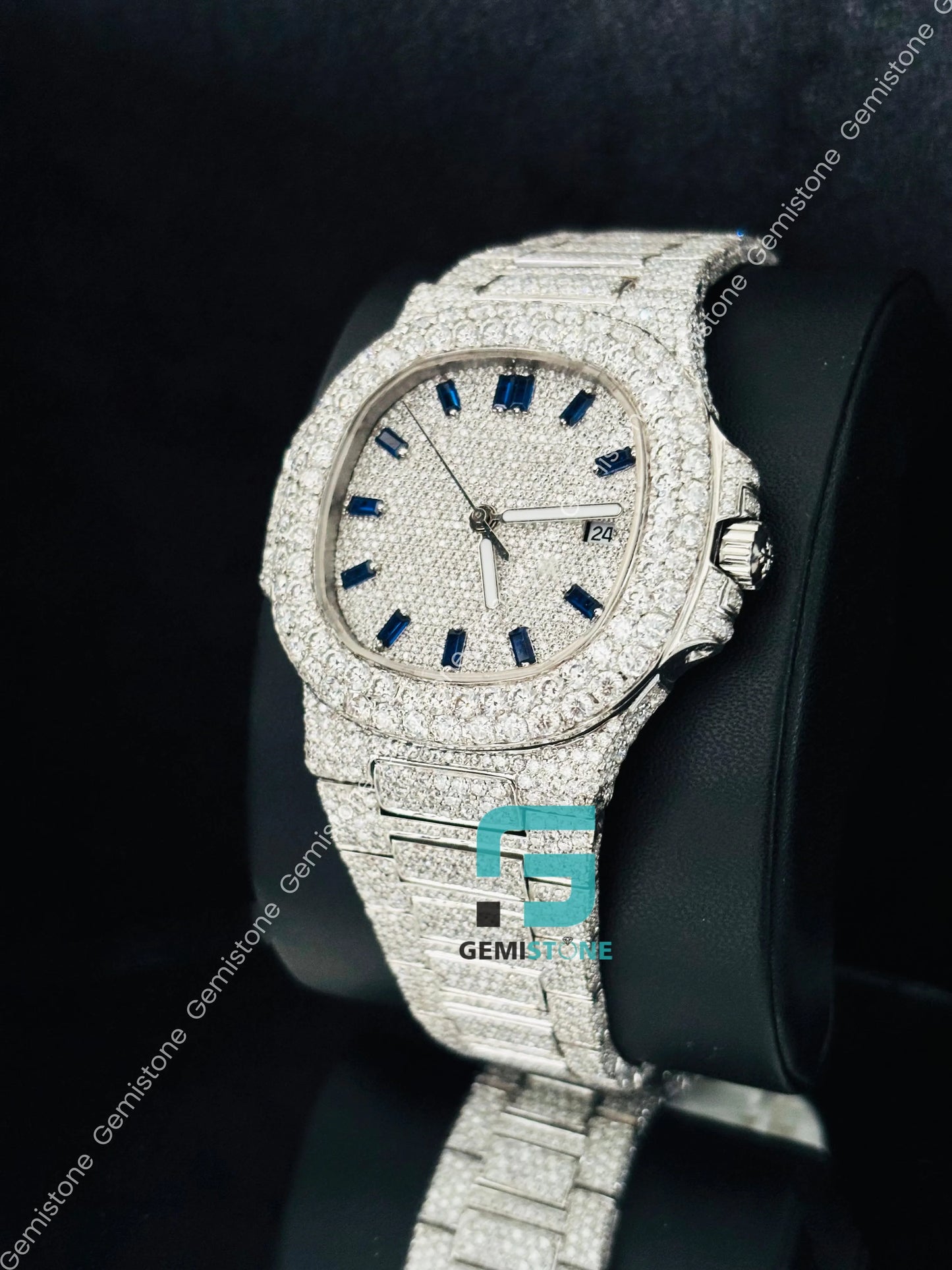 Baguette Bar Fully Iced Out Moissanite Patek Watch For Men