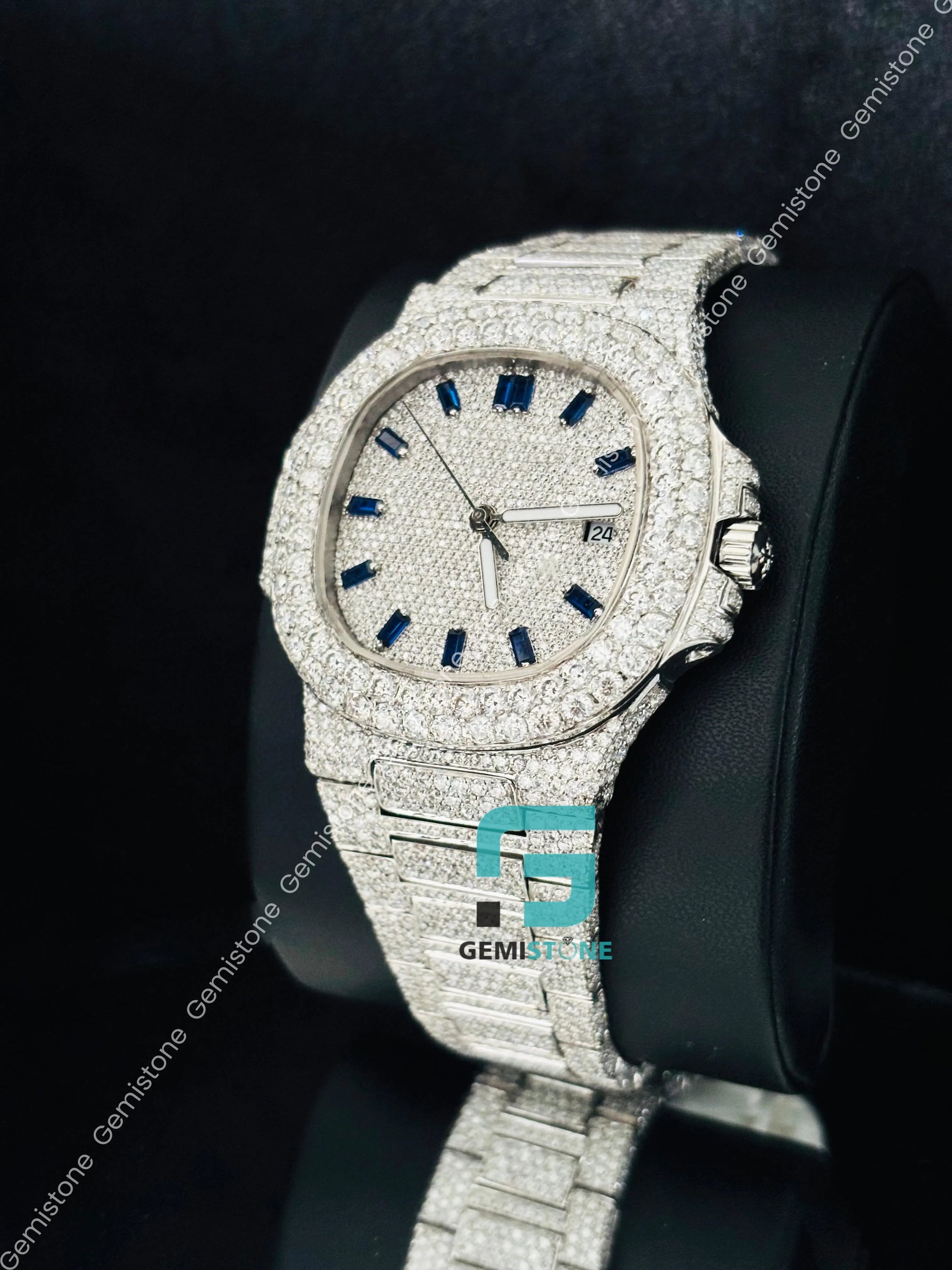Baguette Bar Fully Iced Out Moissanite Patek Watch For Men