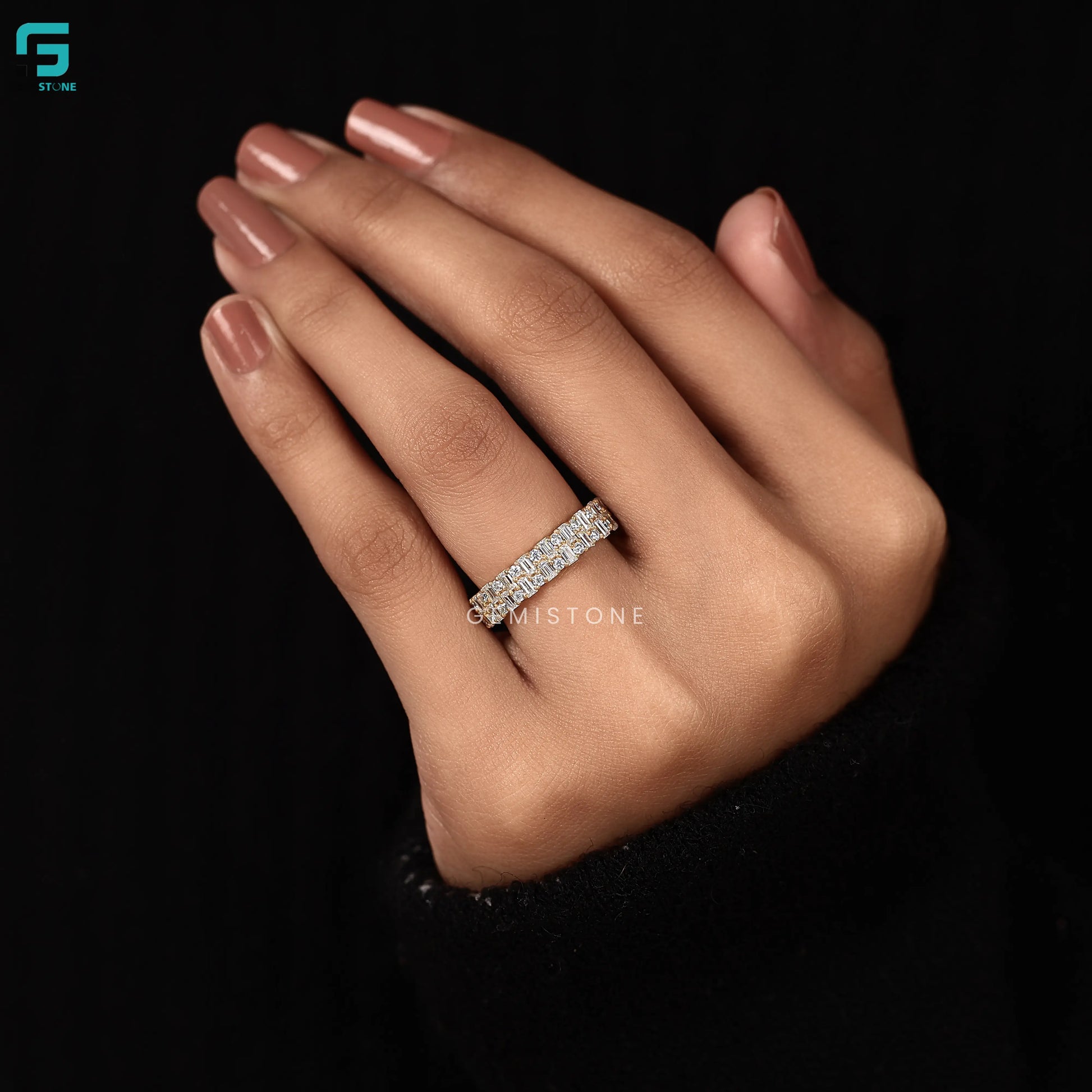 Baguette And Round Cut Lab Diamond Full Eternity Wedding Band For Women