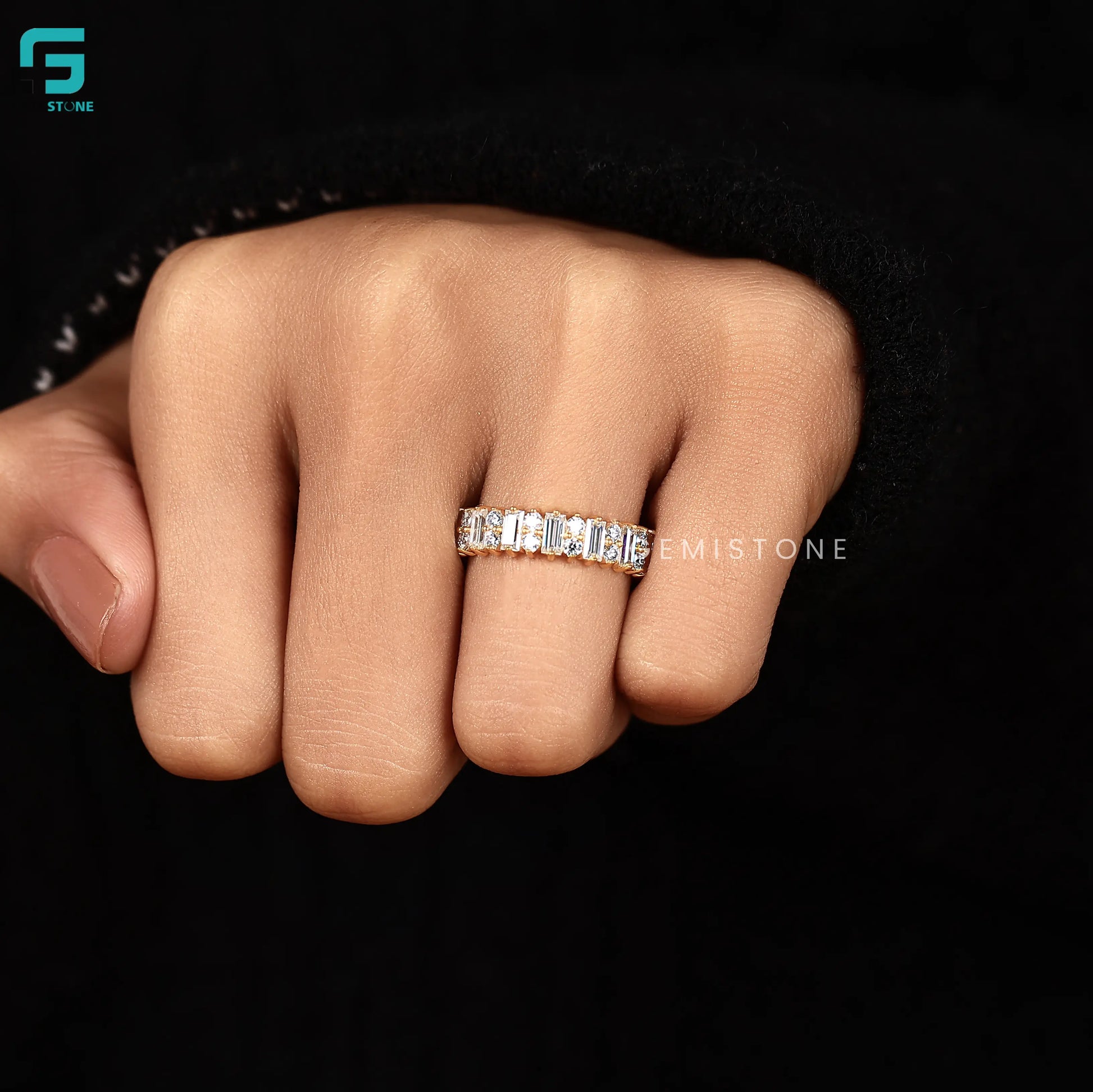 Baguette And Round Cut Lab Grown Art Deco Diamond Band 