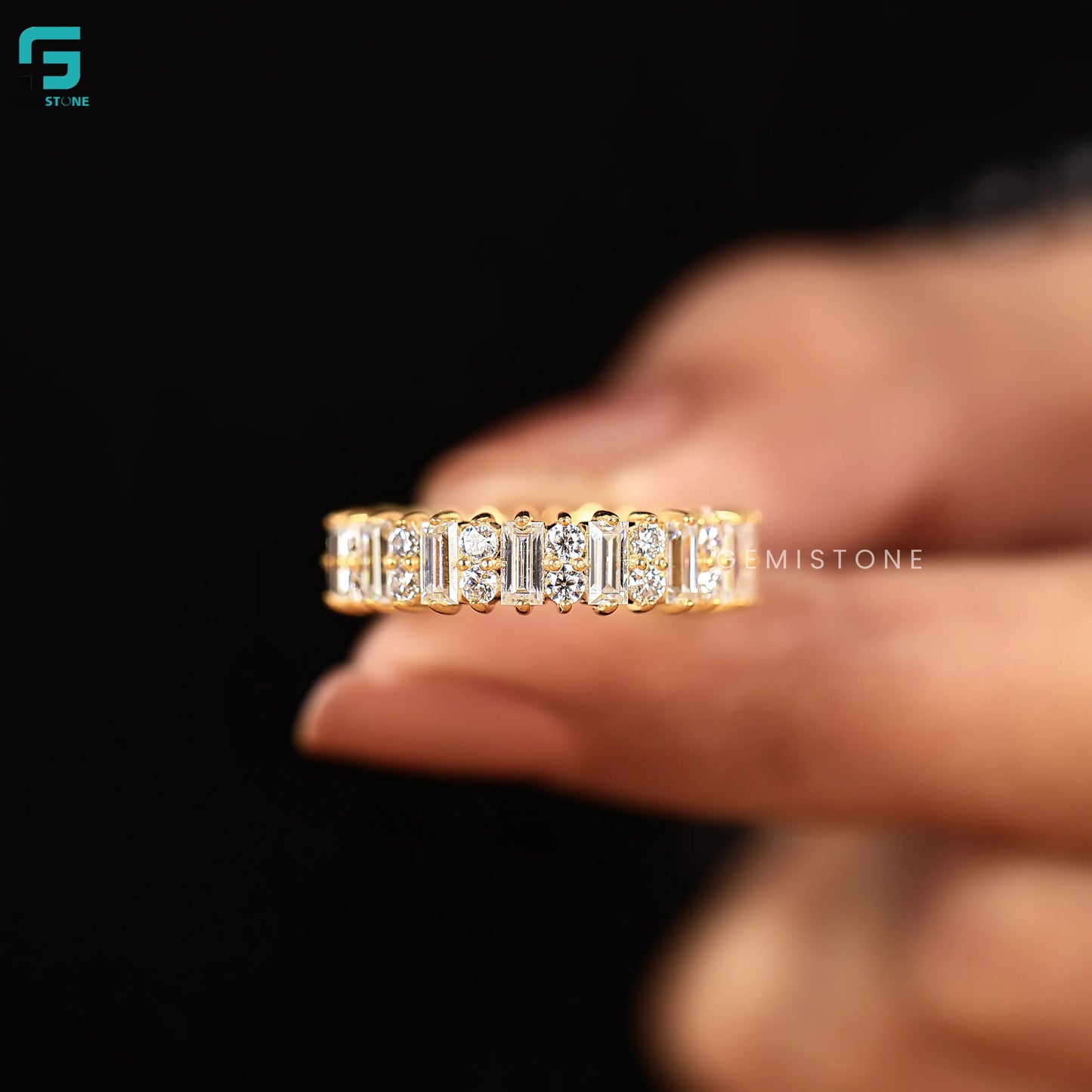 Baguette And Round Cut Lab Grown Art Deco Diamond Band For Women