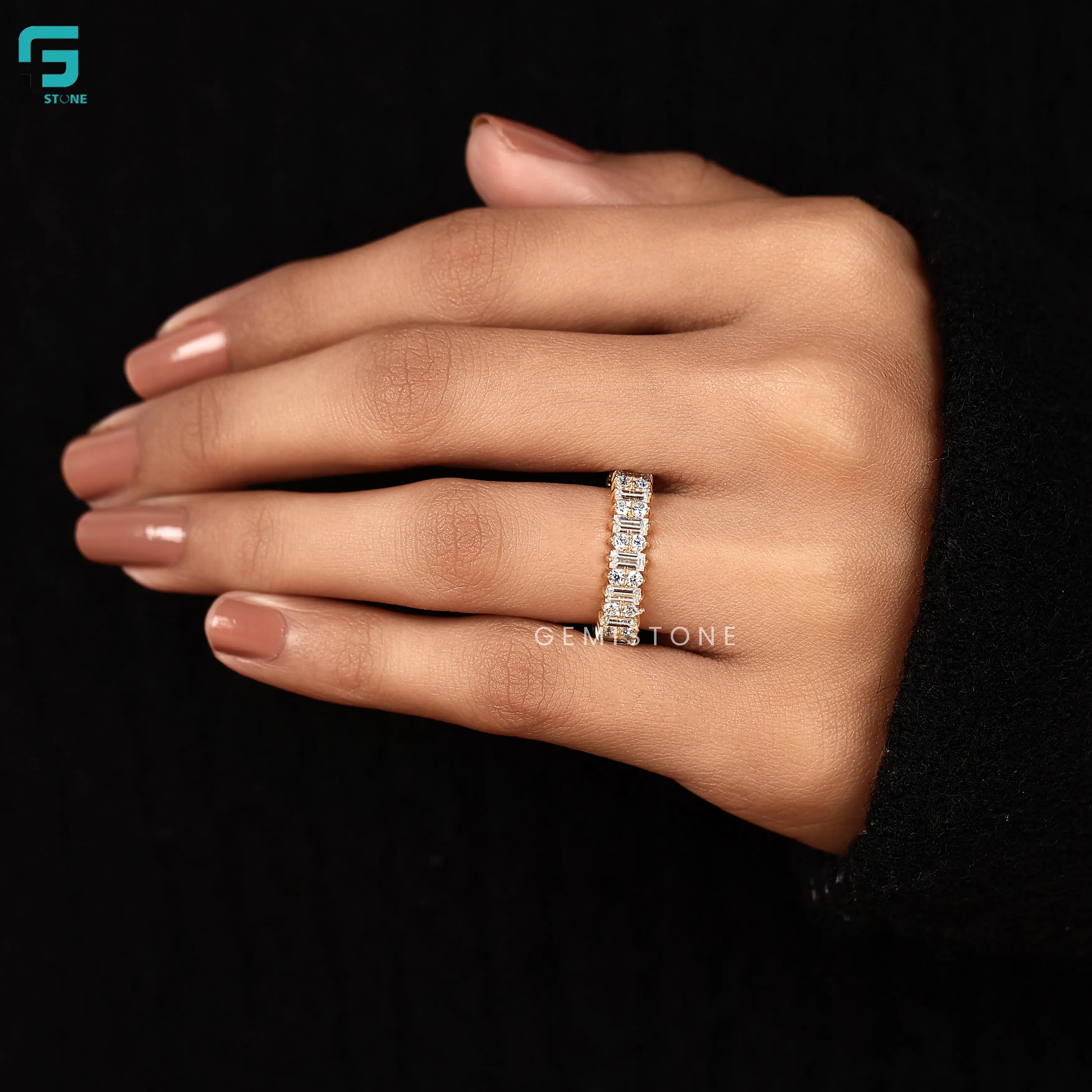 Baguette And Round Cut Lab Grown Diamond Band For Women