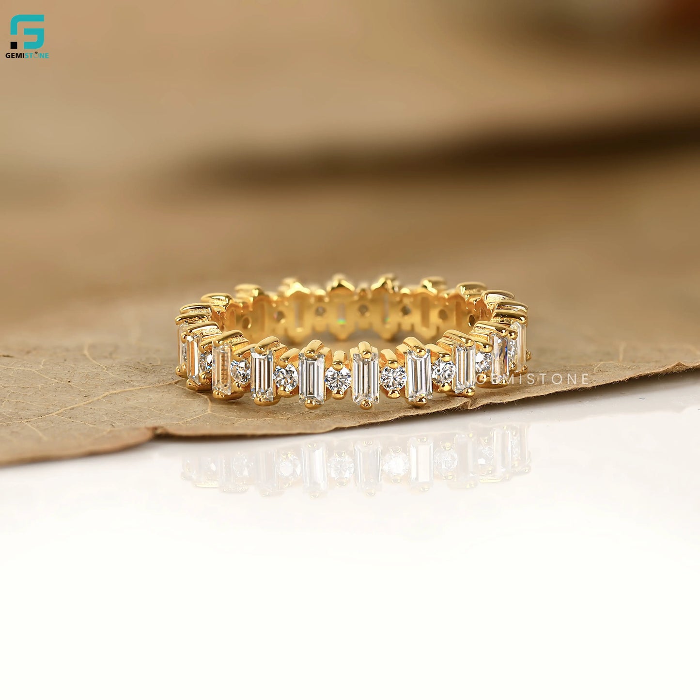 Baguette And Round Lab Diamond Full Eternity Wedding Band 