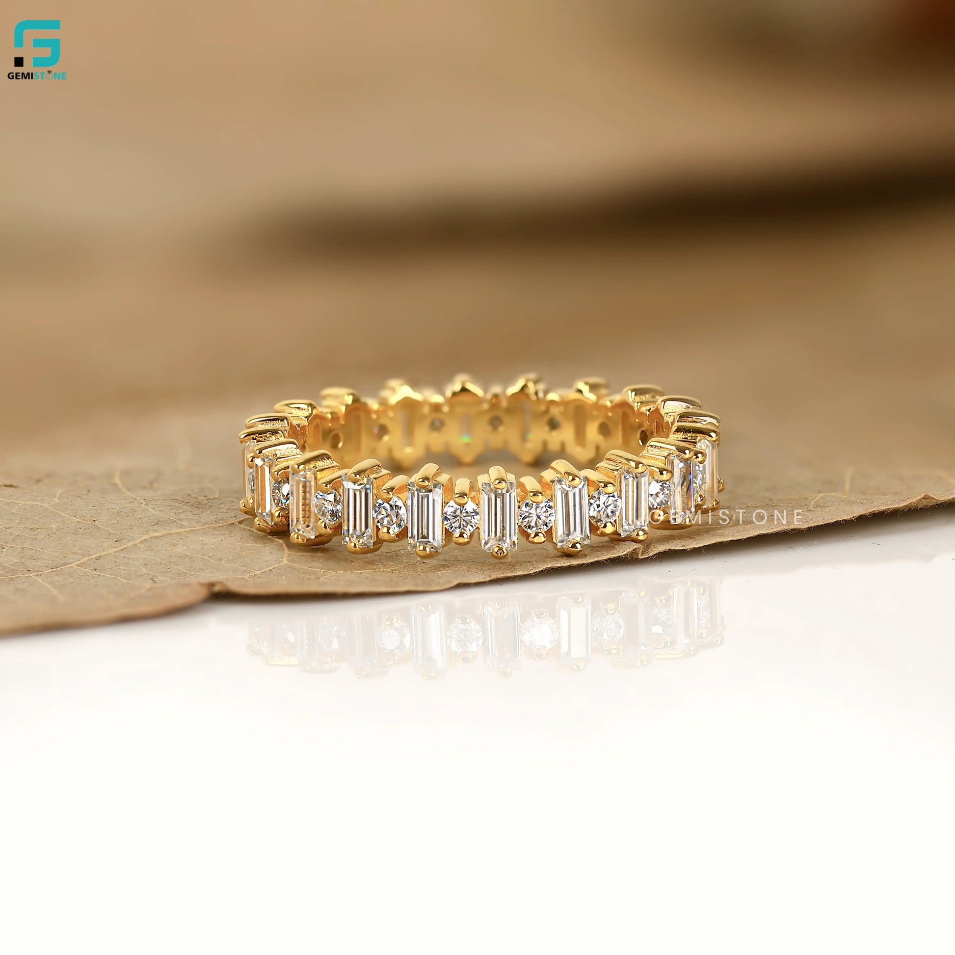 Baguette And Round Lab Diamond Full Eternity Wedding Band 