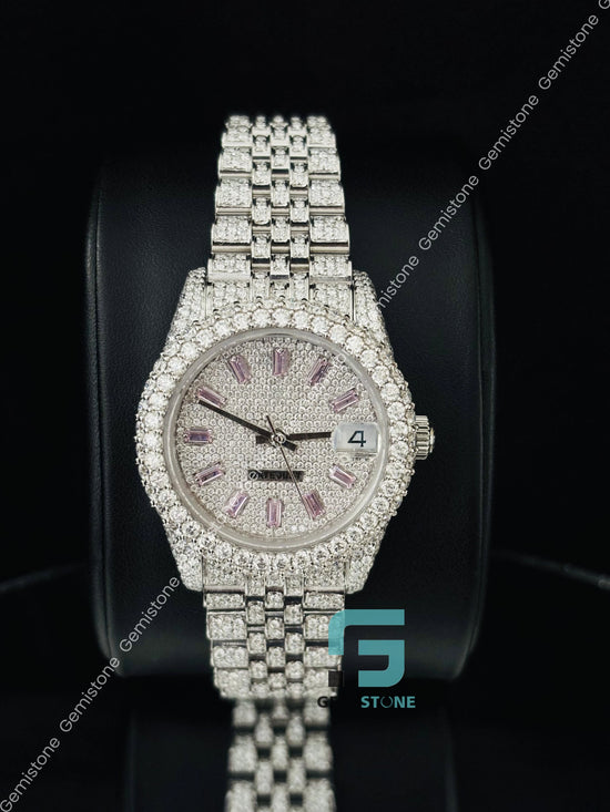 Baguette Bar Moissanite Fully Studded Watch for Men