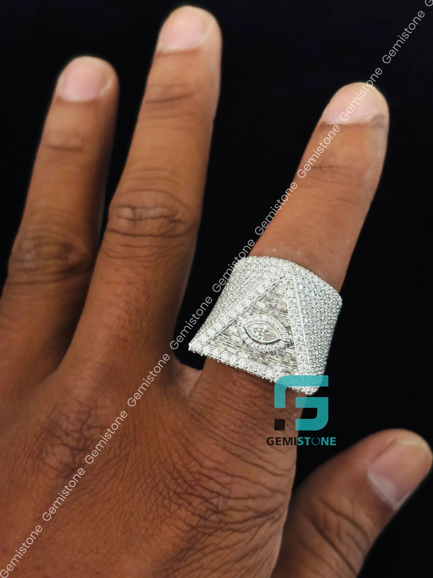 Baguette Illuminati Triangle Hip Hop Ring