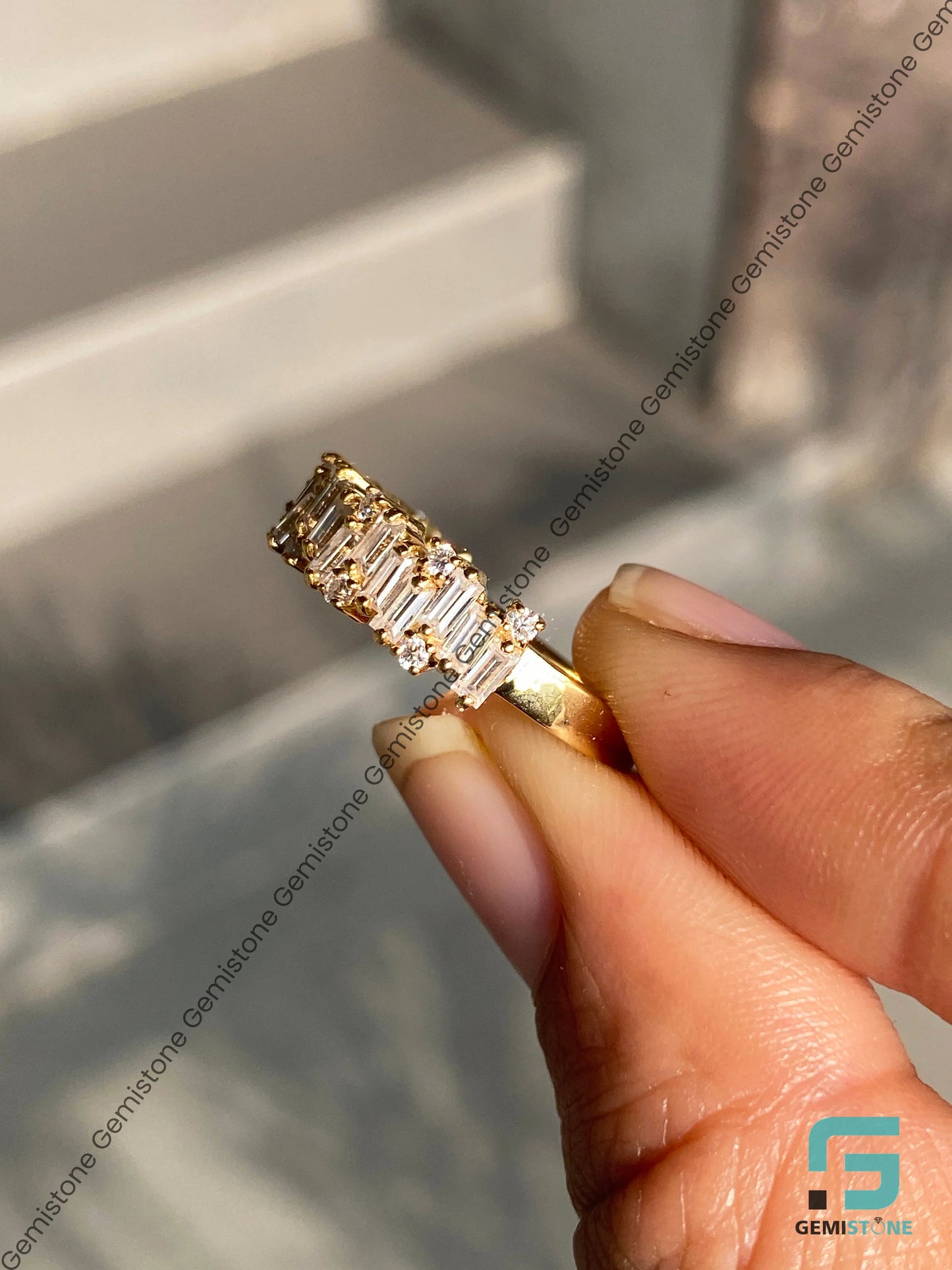 Baguette Moissanite Half Eternity Wedding Band For Her