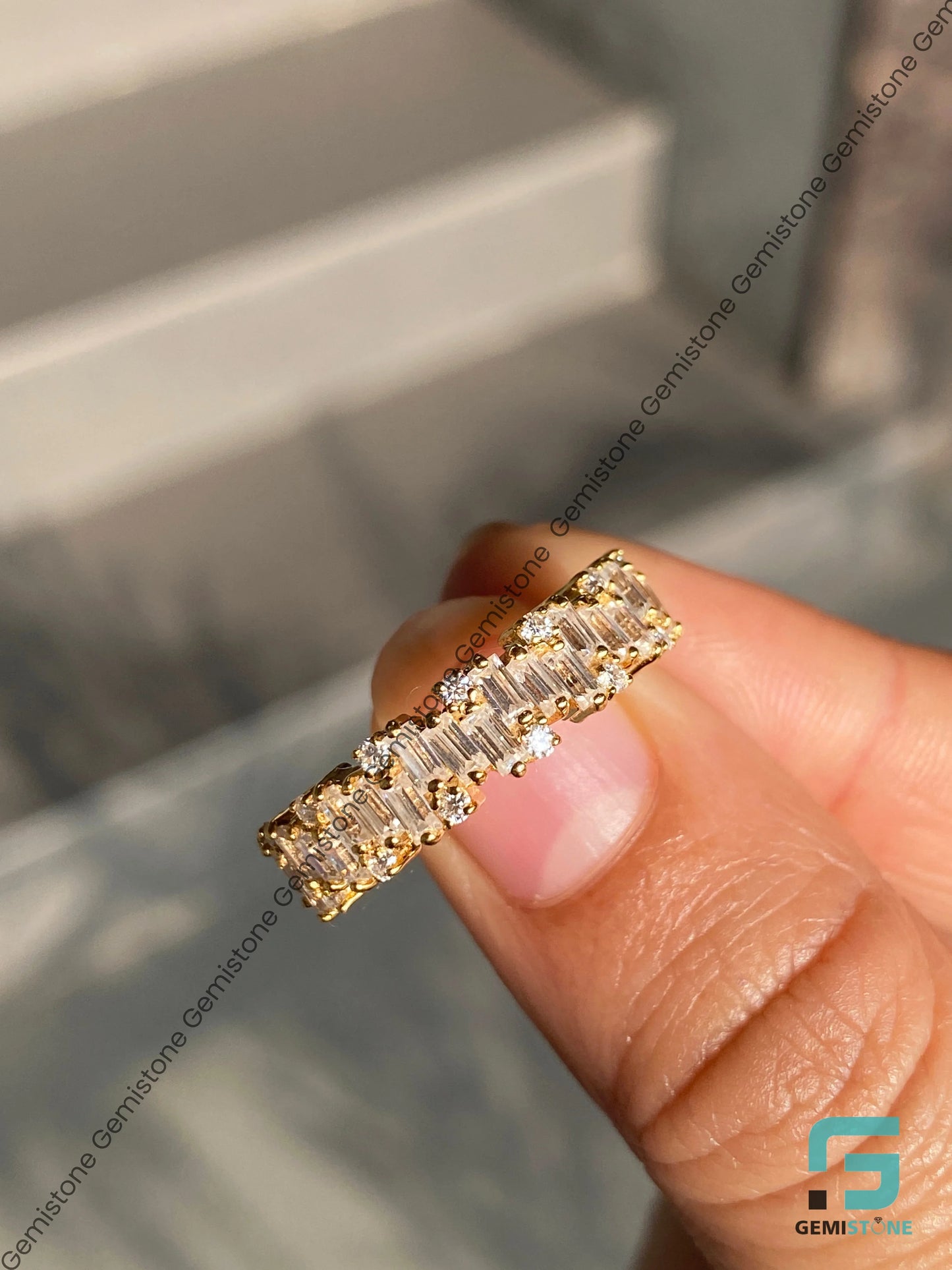 Baguette Moissanite Moissanite Half Eternity Wedding Band