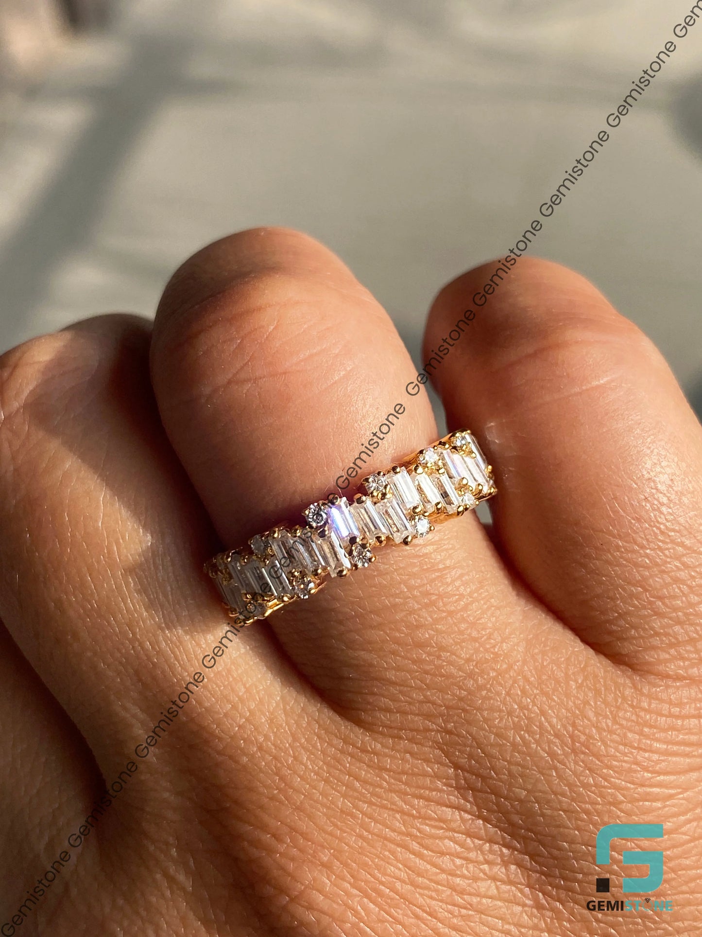 Baguette Round Moissanite Wedding Band