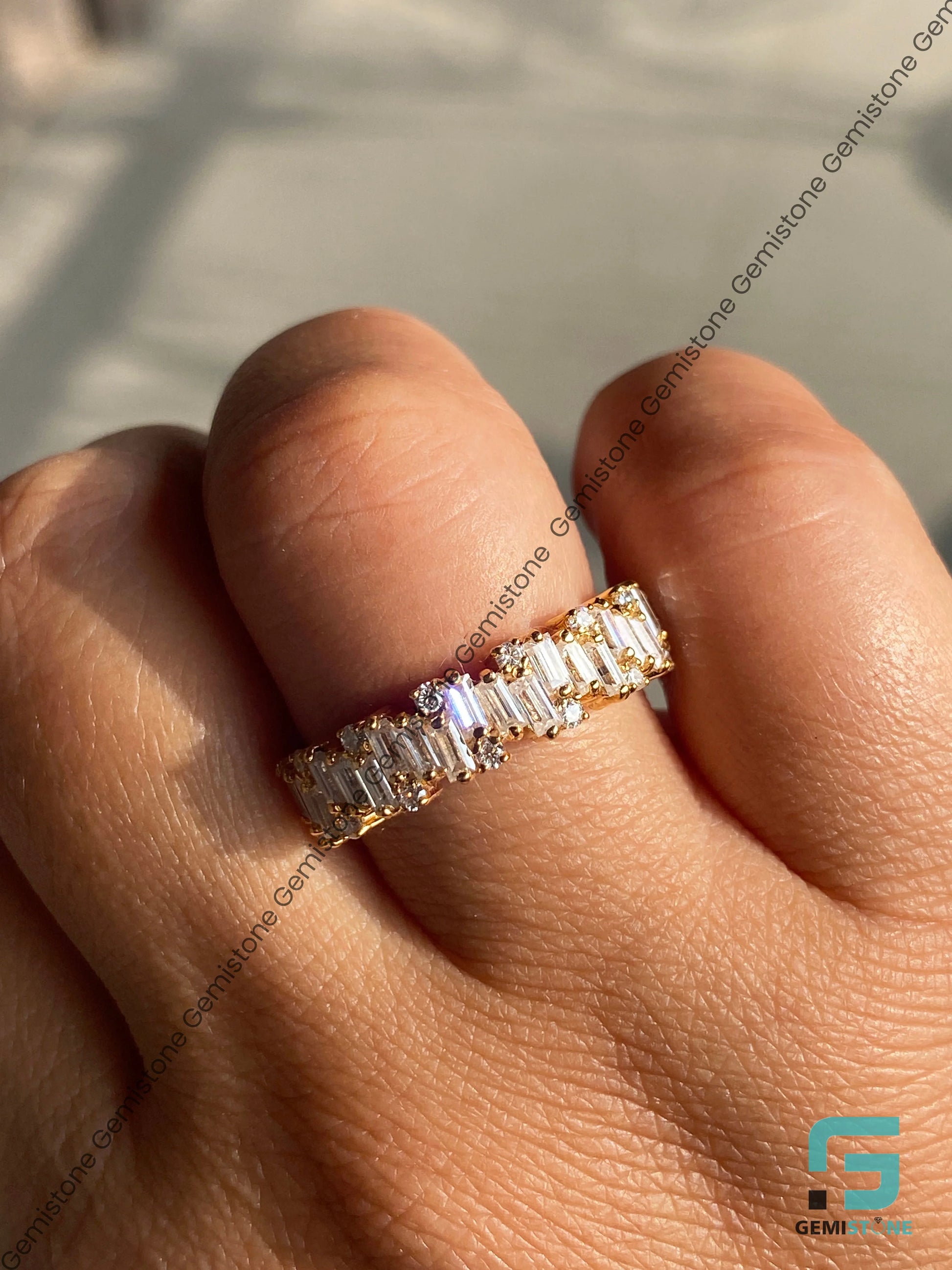 Baguette Round Moissanite Wedding Band