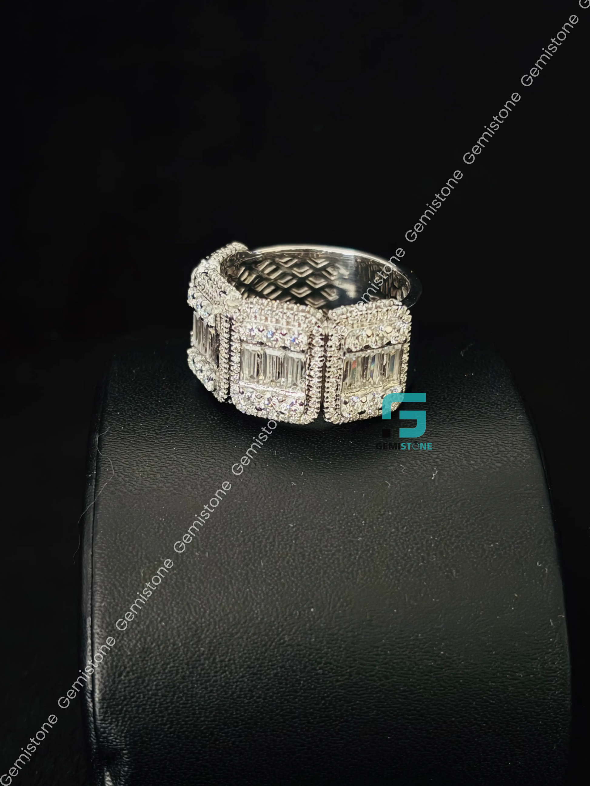 Baguette_ Round Moissanite Iced Out Ring