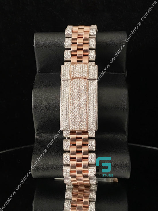 Luxury 41MM Two Tone Beige Dial Moissanite Iced Out Automatic Watch