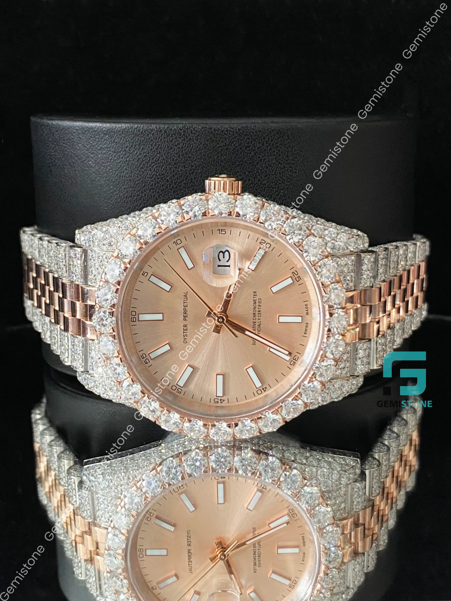 Luxury 41MM Two Tone Beige Dial Moissanite Iced Out Automatic Watch