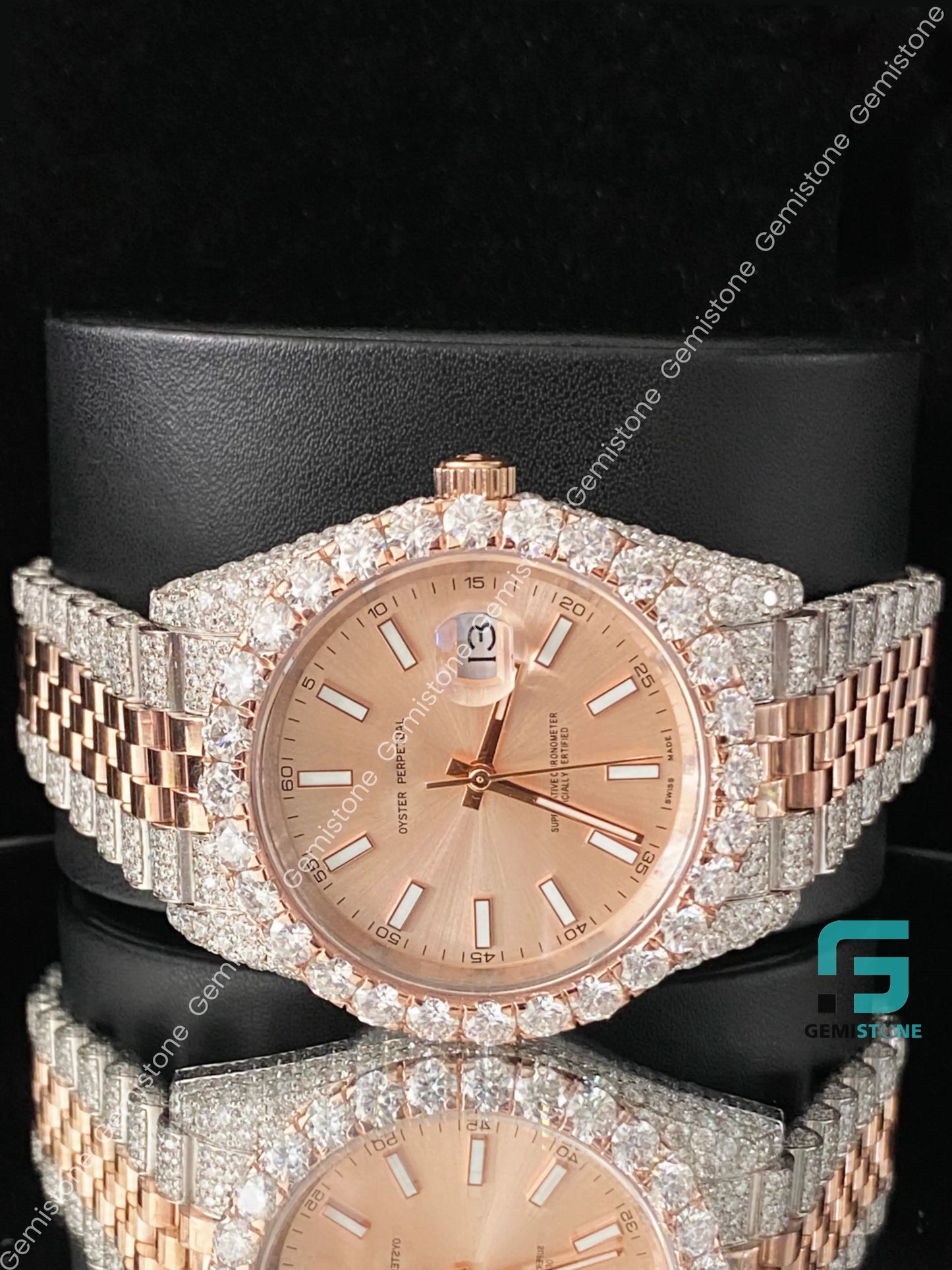 Luxury 41MM Two Tone Beige Dial Moissanite Iced Out Automatic Watch