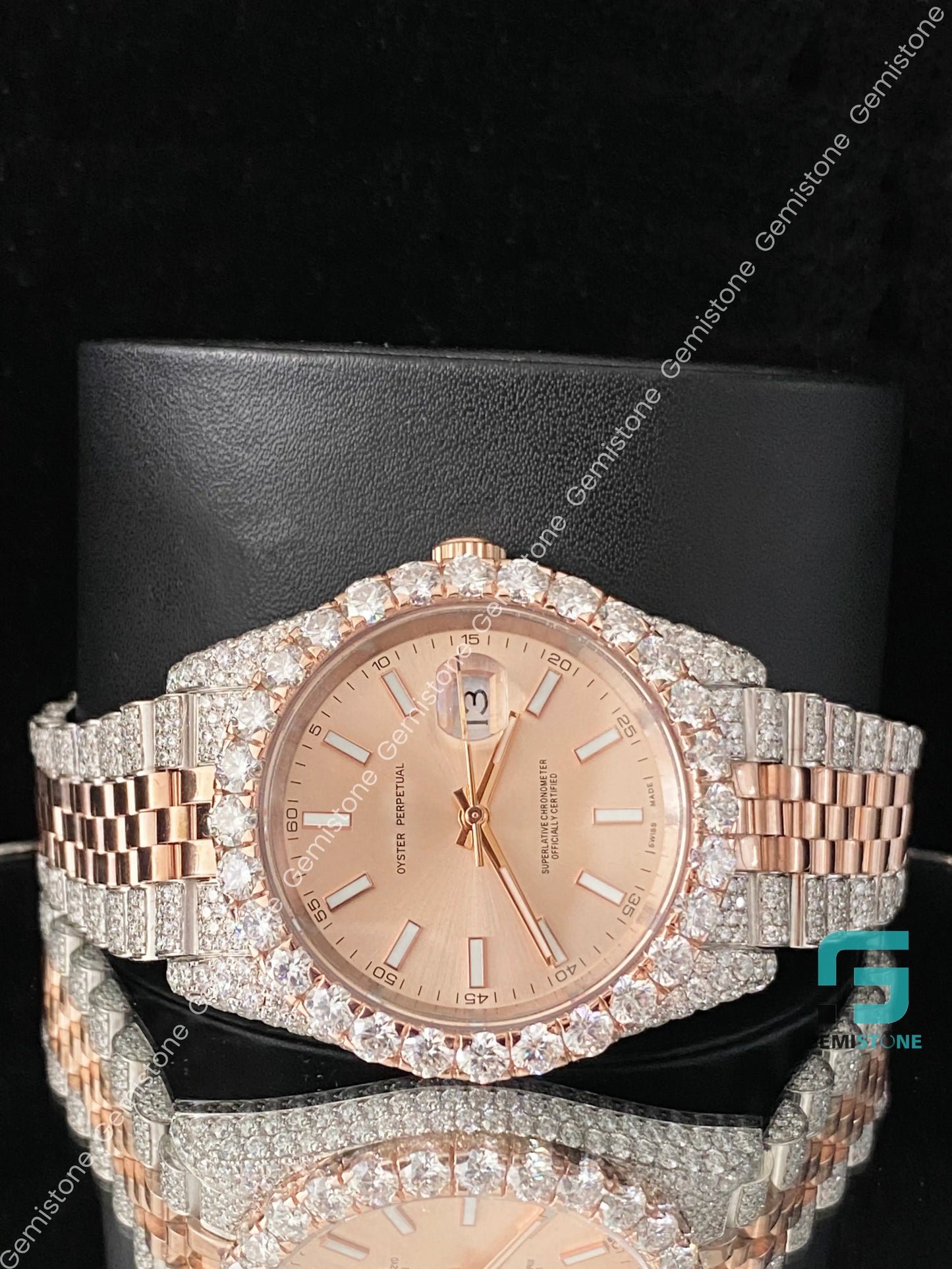 Luxury 41MM Two Tone Beige Dial Moissanite Iced Out Automatic Watch