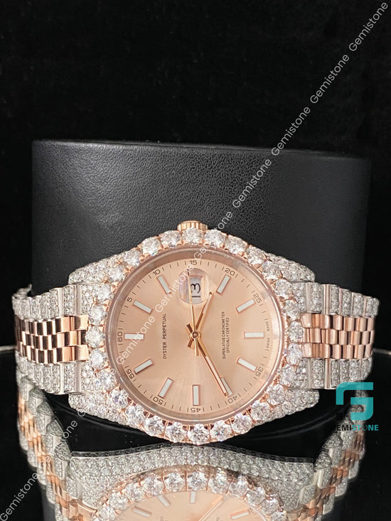 Luxury 41MM Two Tone Beige Dial Moissanite Iced Out Automatic Watch