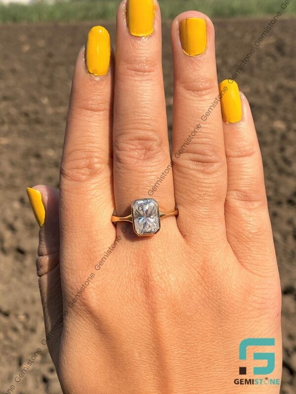 3CT Radiant Cut Moissanite Bezel Set Solitaire Ring