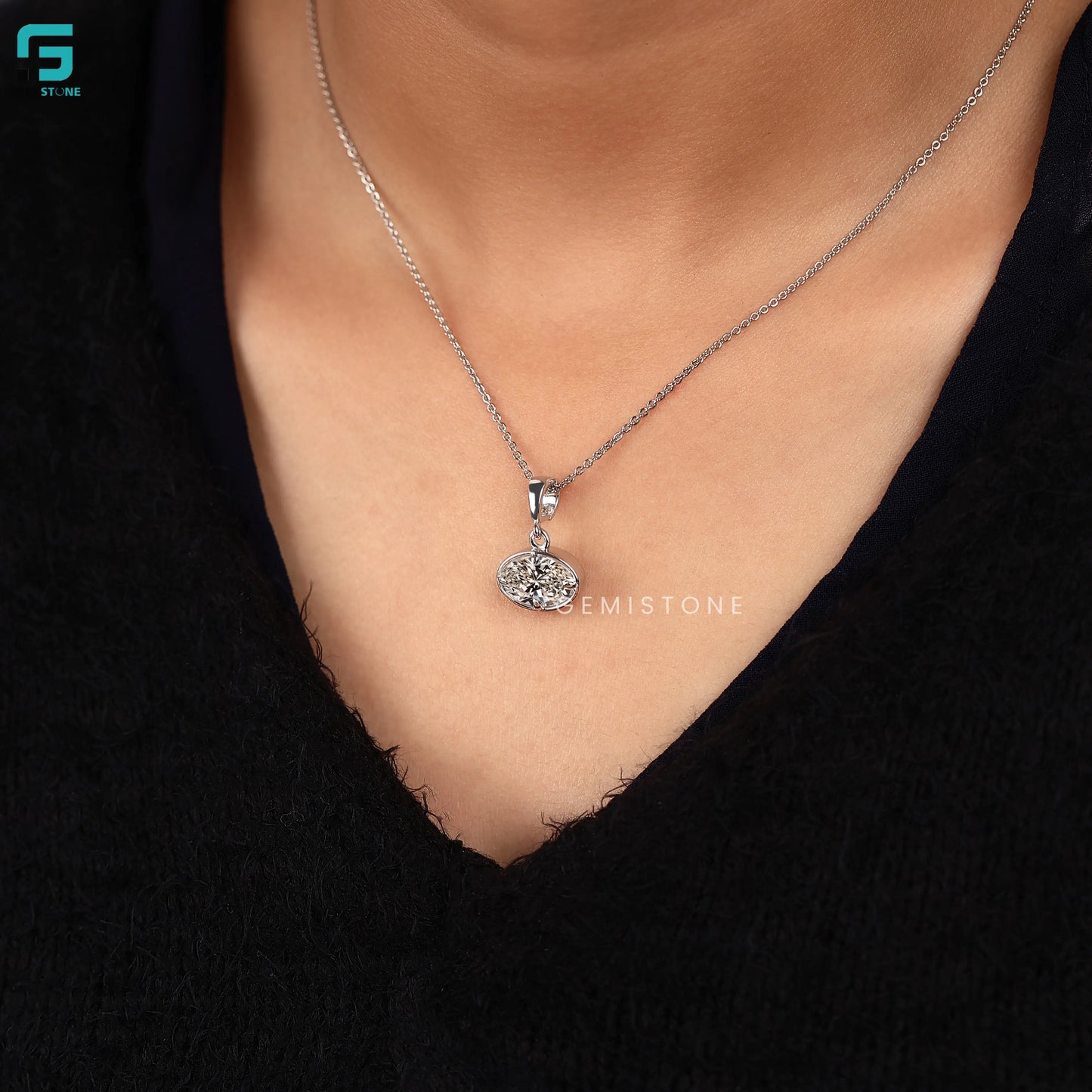 Bezel Set Oval Cut Lab Grown Pendant