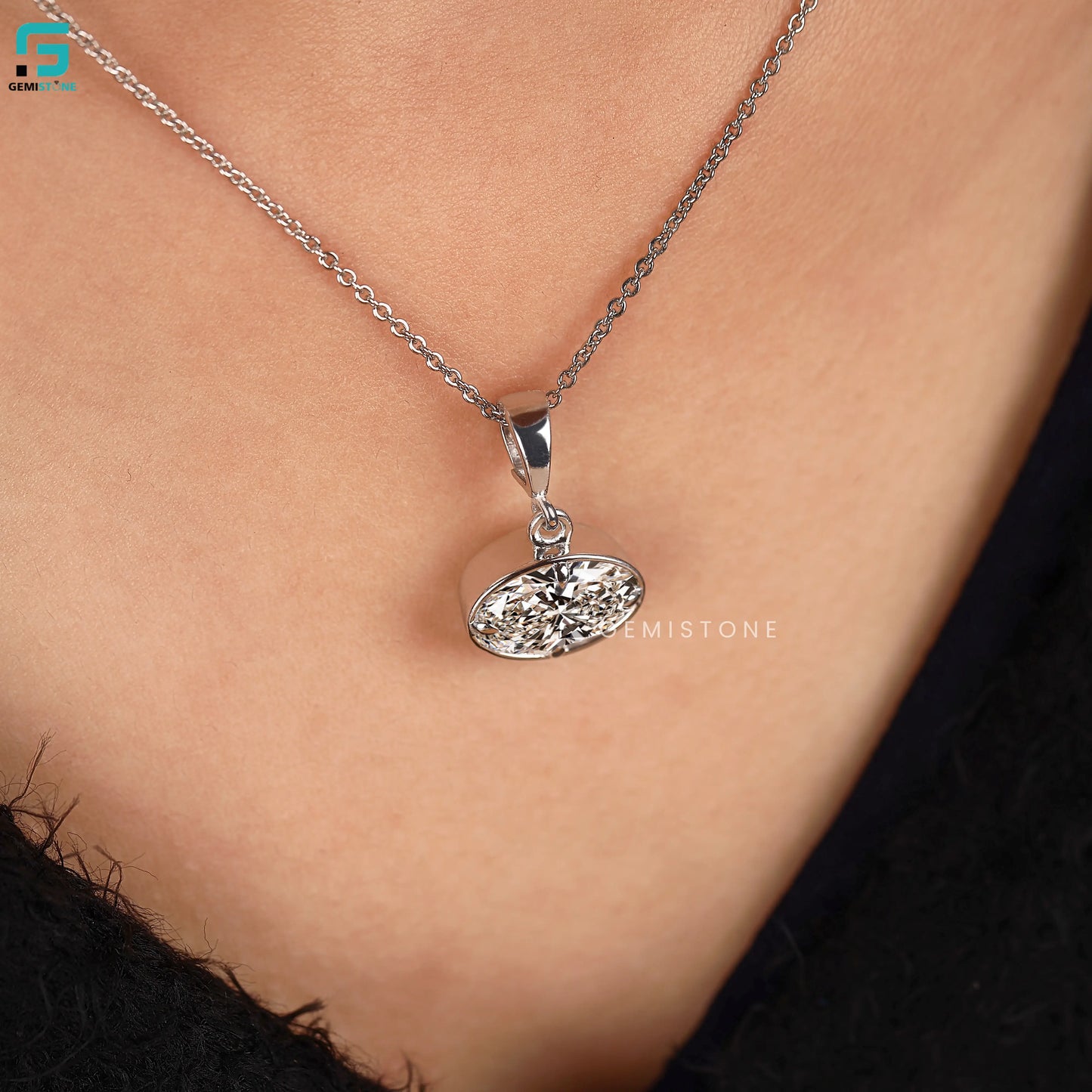 Bezel Set Oval Cut Lab Grown Pendant For Women