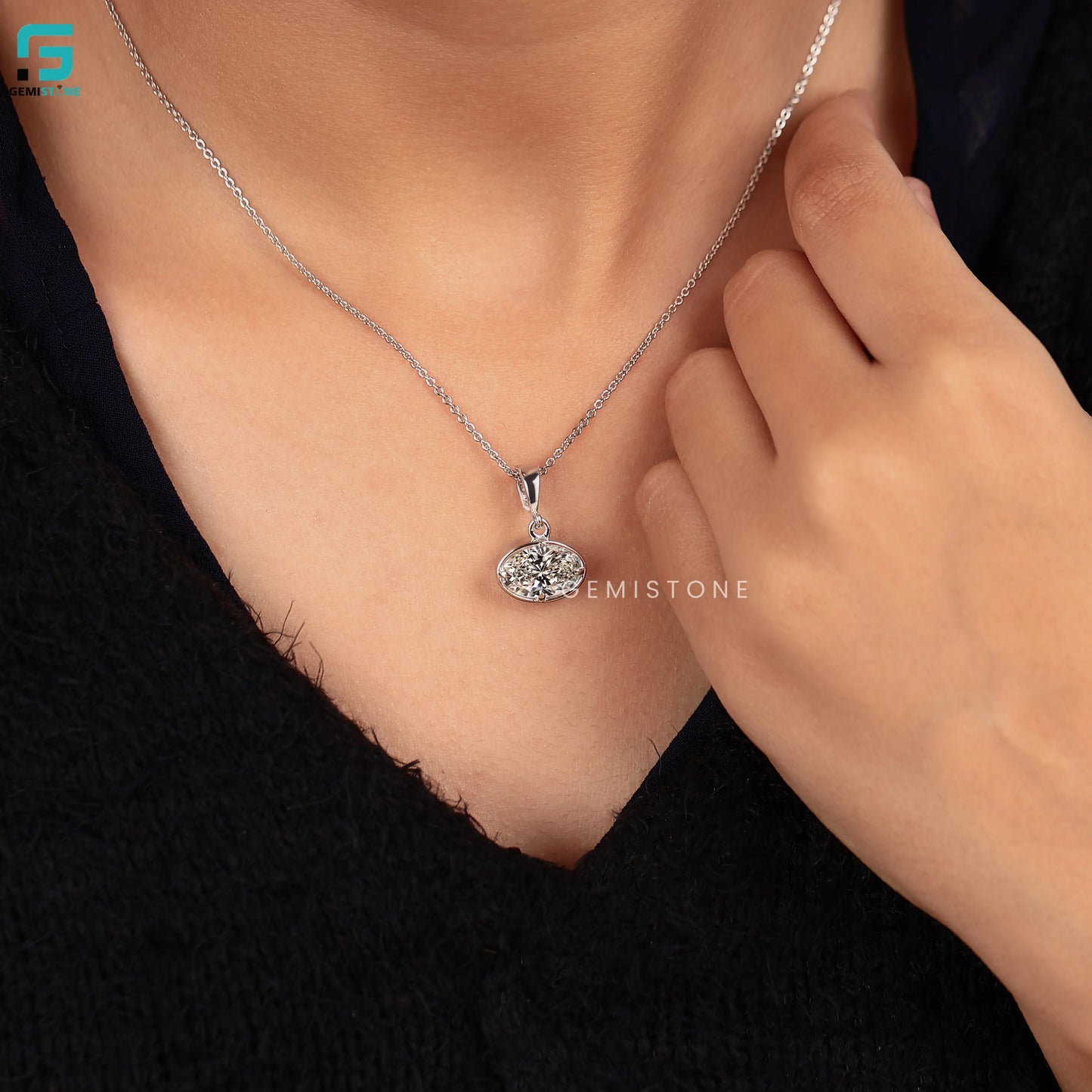 Bezel Set Oval Cut Lab Pendant For Women