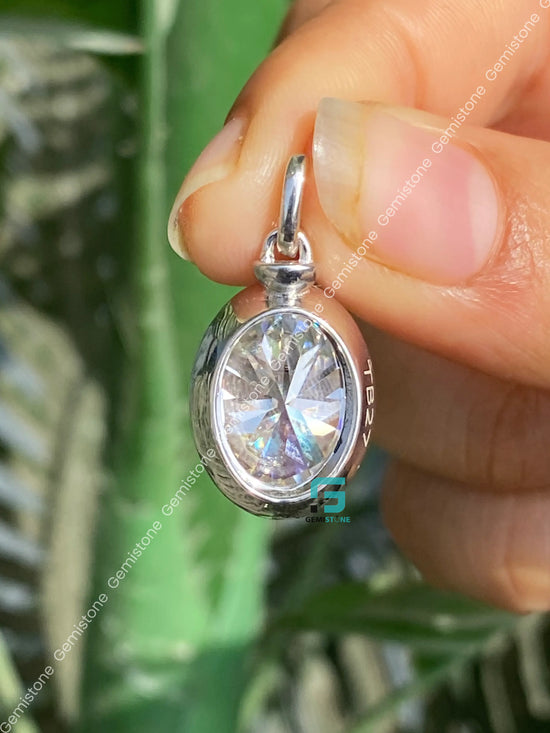 Bezel Set Prong Oval Cut Moissanite Charm Pendant