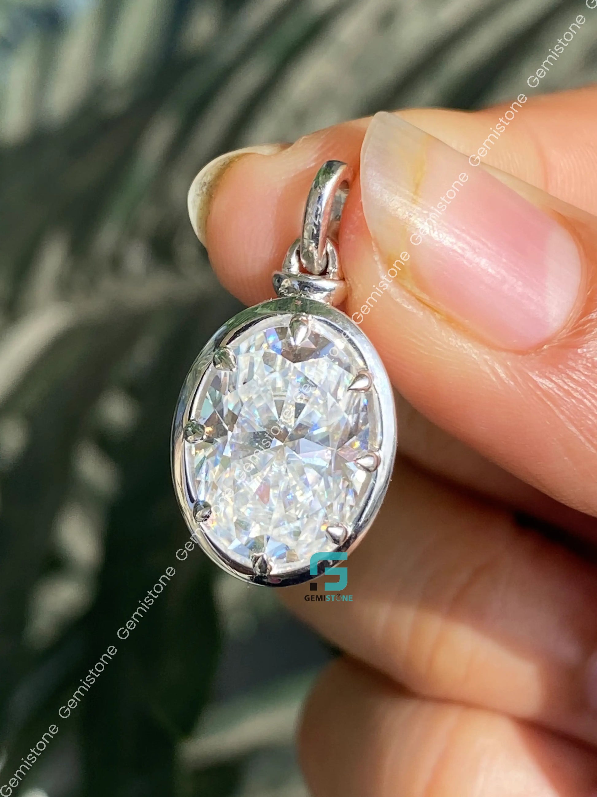 Bezel Set Prong Oval Cut Moissanite Charm Pendant For Women