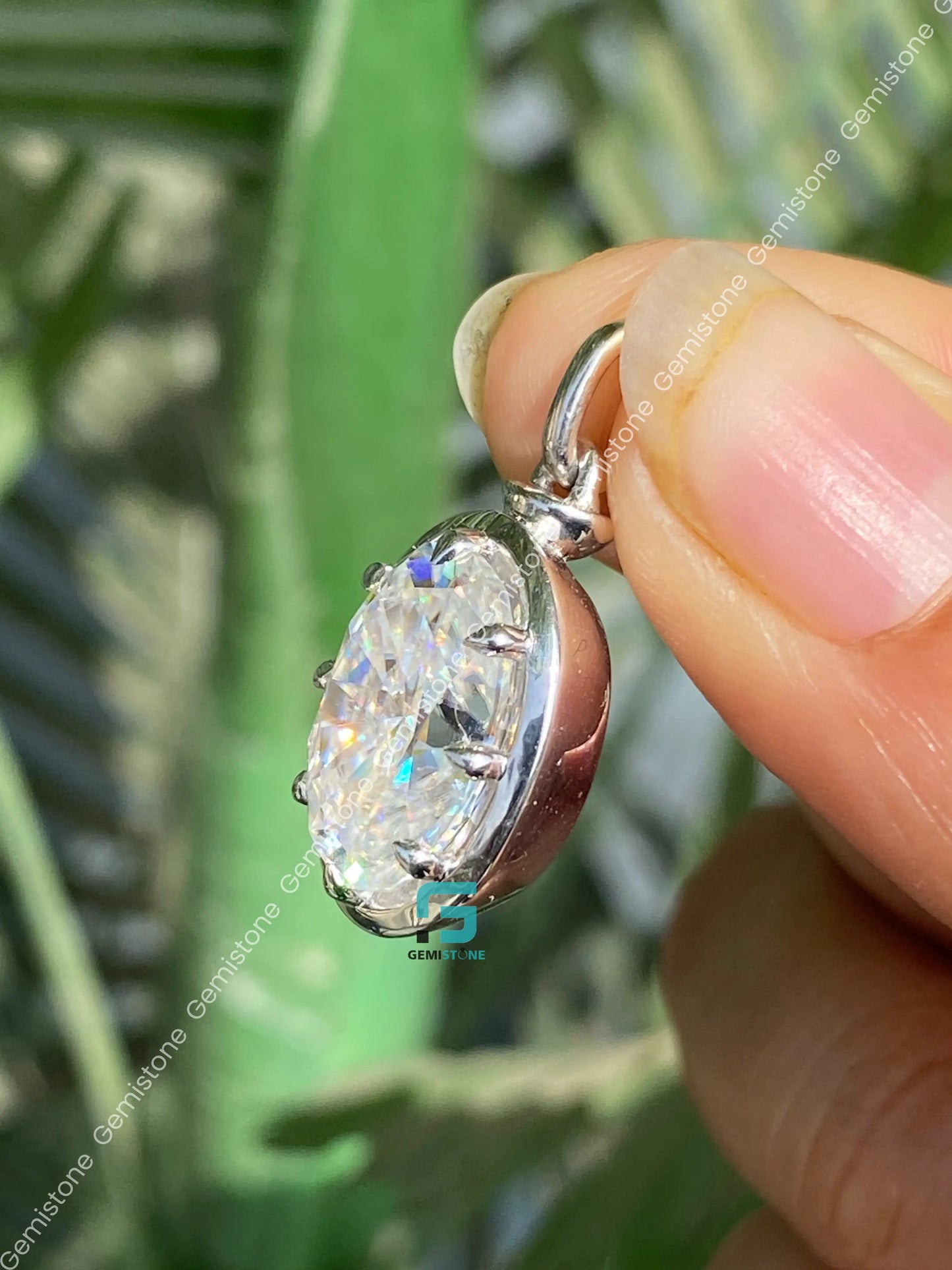 Bezel Set Prong Oval Cut Moissanite Pendant 